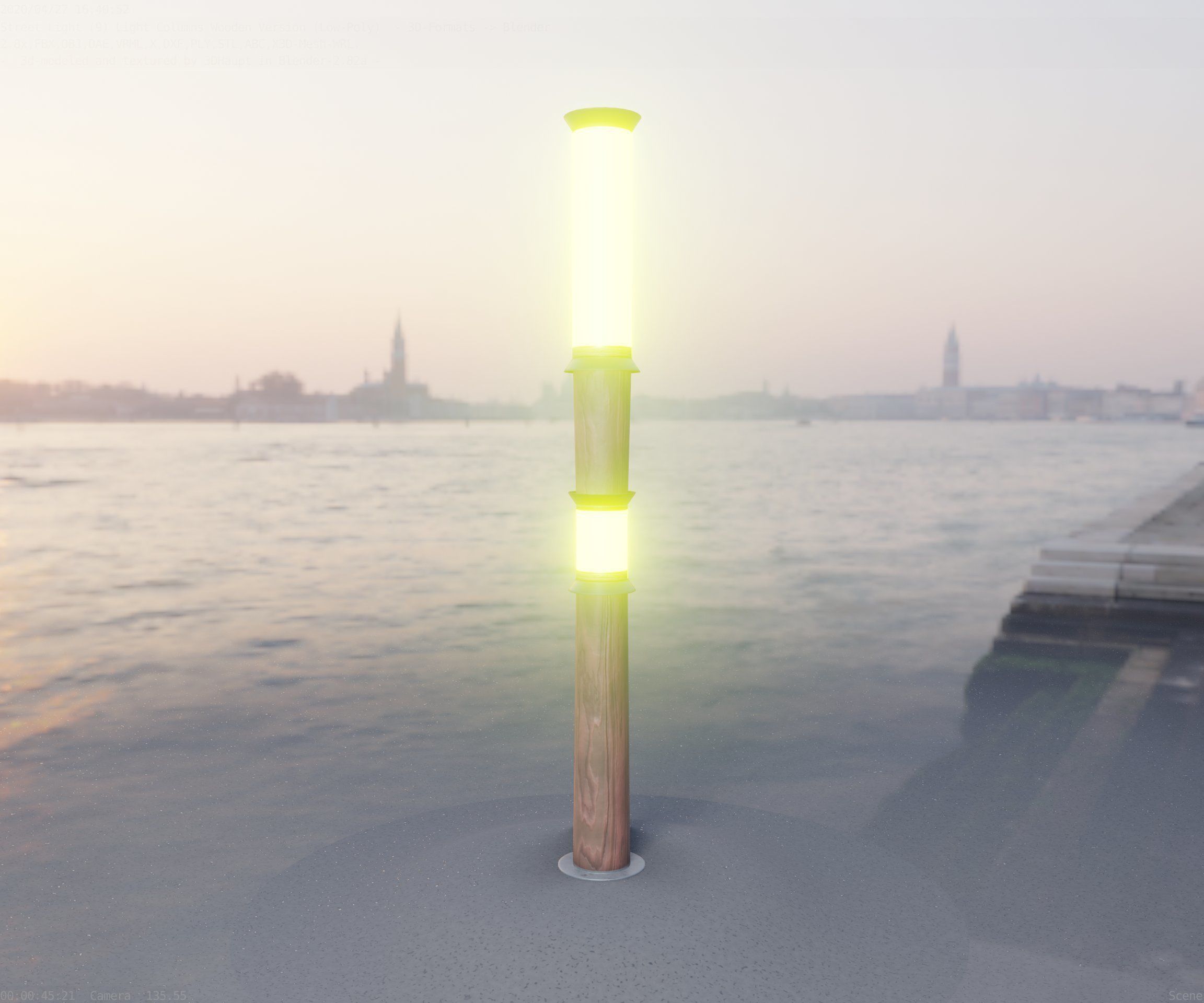 Wooden Light-Column 12 - Low-Poly Street-Light Set-9 Low-poly 3D model_1