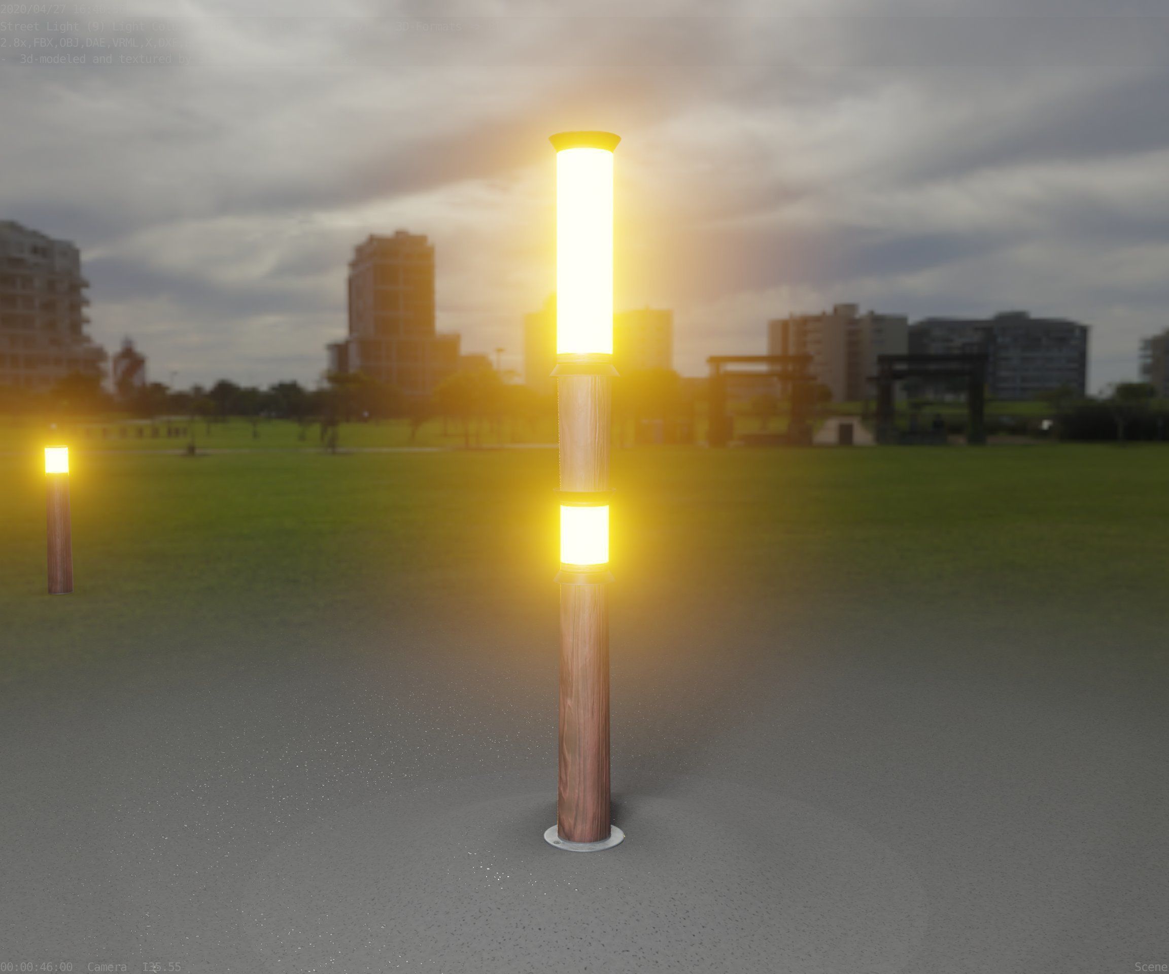 Wooden Light-Column 12 - Low-Poly Street-Light Set-9 Low-poly 3D model_4