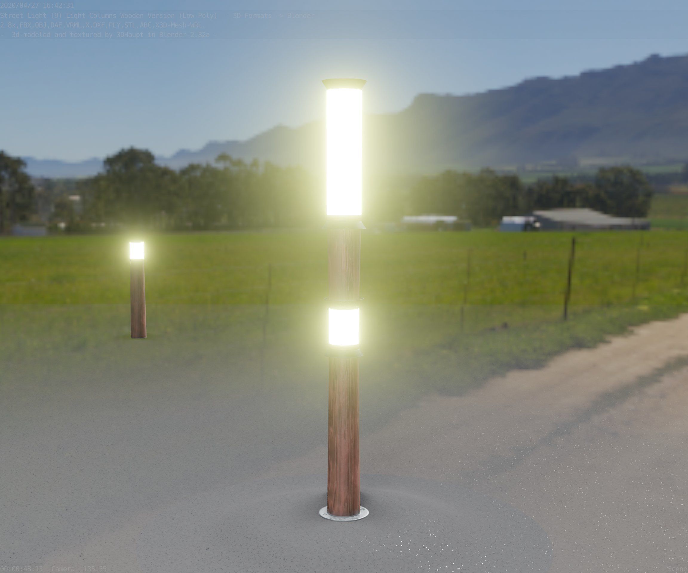 Wooden Light-Column 12 - Low-Poly Street-Light Set-9 Low-poly 3D model_65