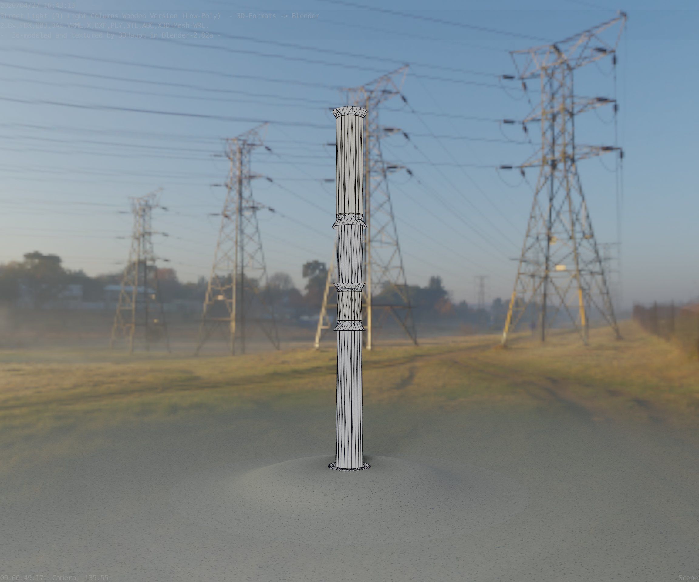 Wooden Light-Column 12 - Low-Poly Street-Light Set-9 Low-poly 3D model_93
