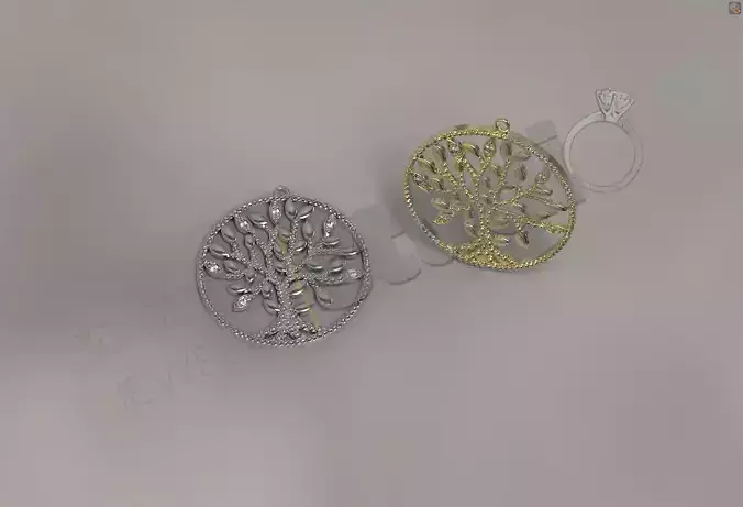 Art luxury tree of life with gems pendant 3d model
