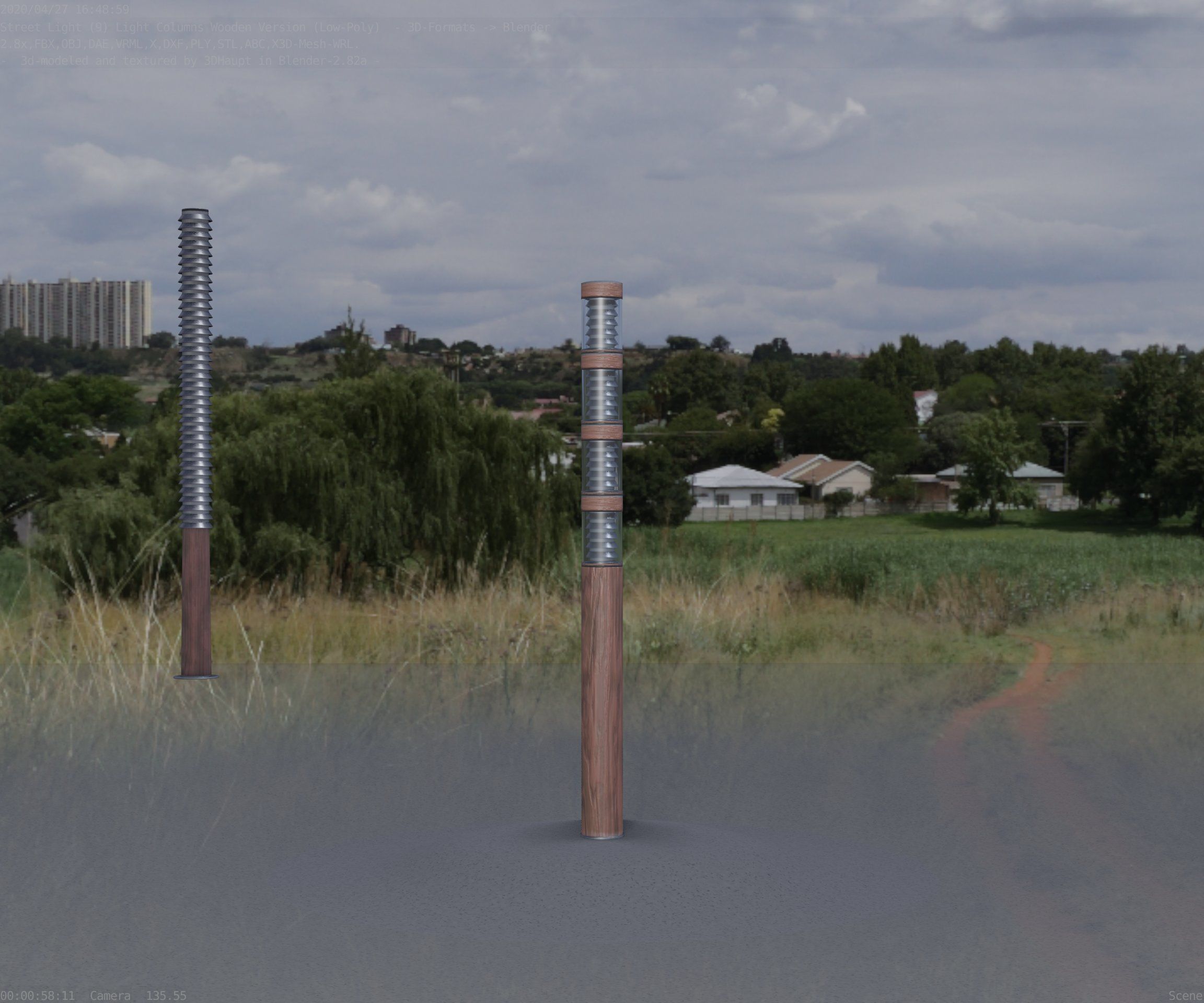 Wooden Light-Column 15 - Low-Poly Street-Light Set-9 Low-poly 3D model_8