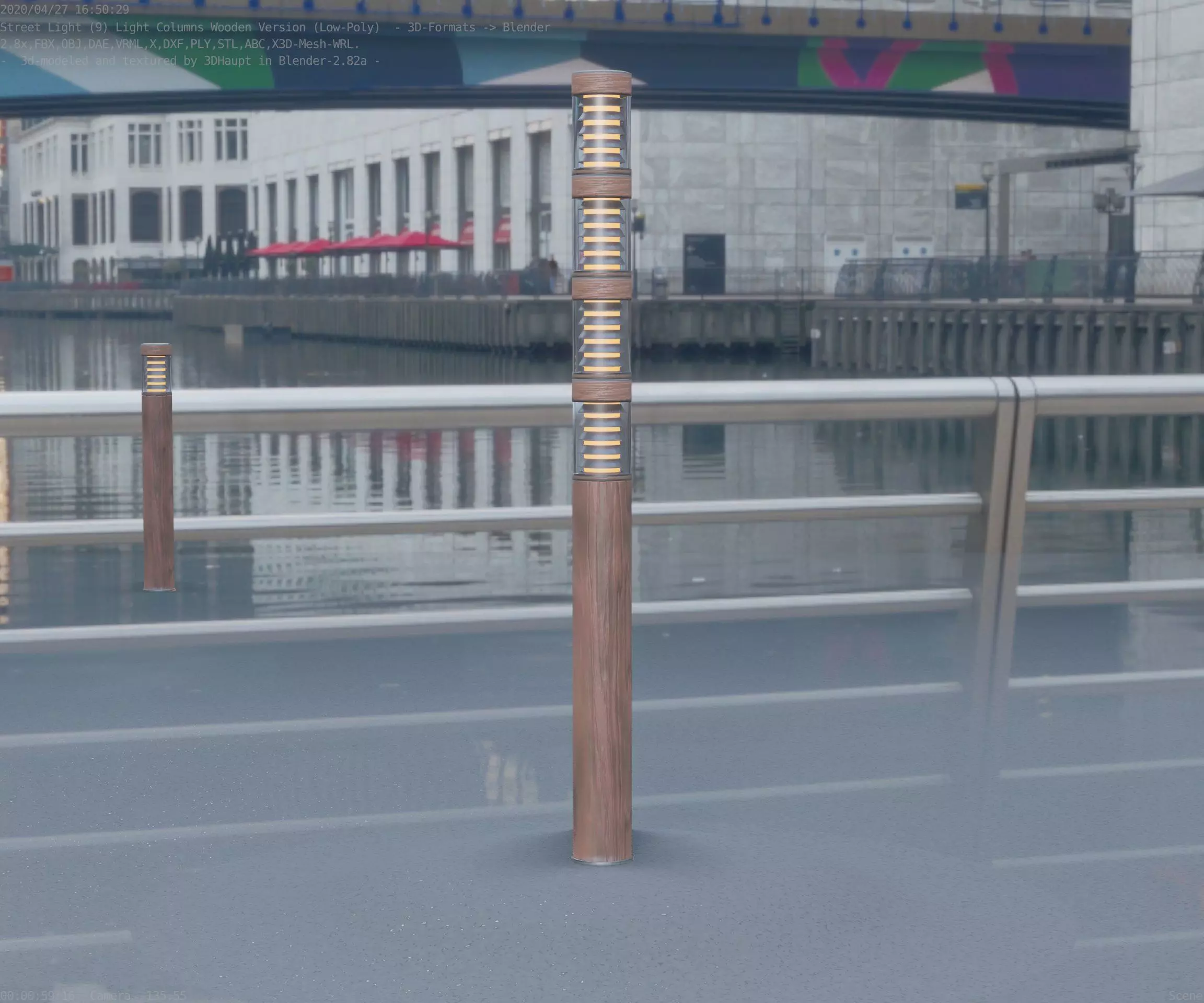 Wooden Light-Column 15 - Low-Poly Street-Light Set-9 Low-poly 3D model_0