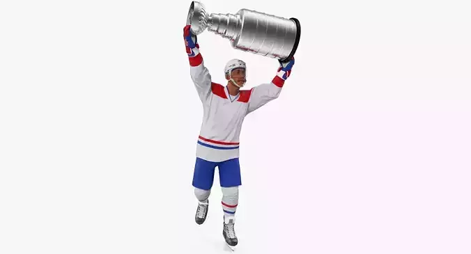 Hockey Player with Stanley Cup Trophy Rigged 3D model