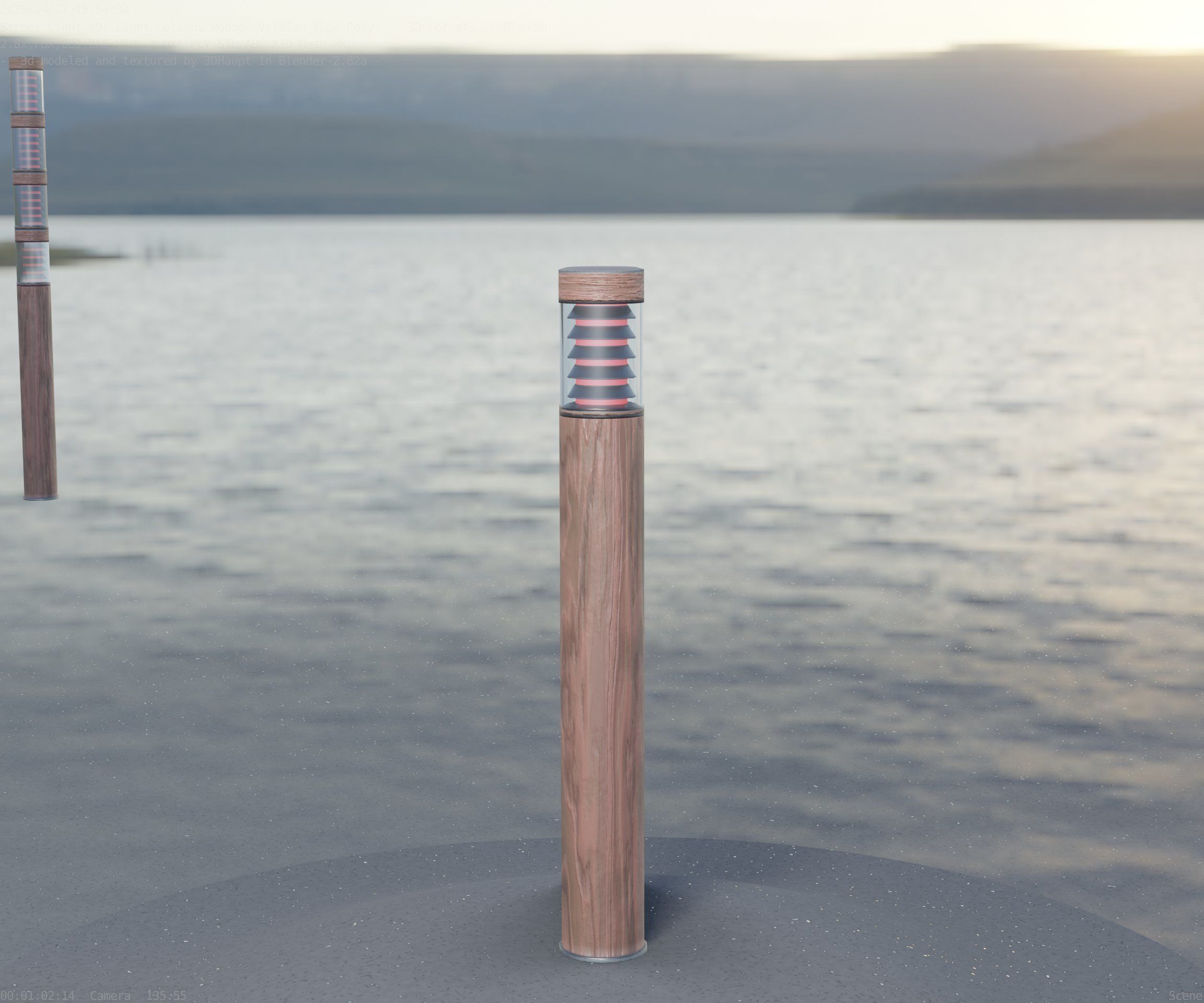 Light Column made of wood 16 - Low-Poly Street-Light Set-9 Low-poly 3D model_3