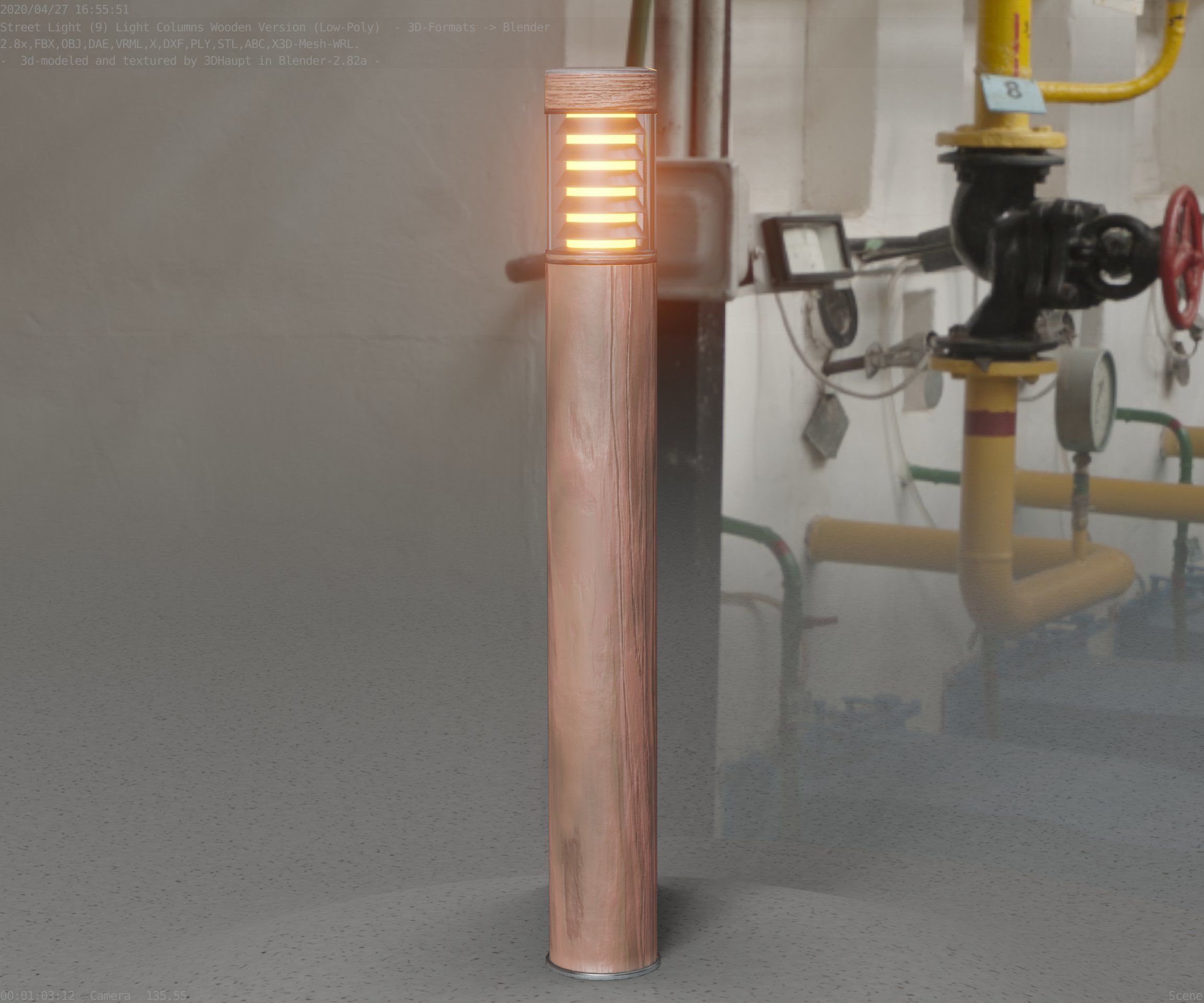 Light Column made of wood 16 - Low-Poly Street-Light Set-9 Low-poly 3D model_24