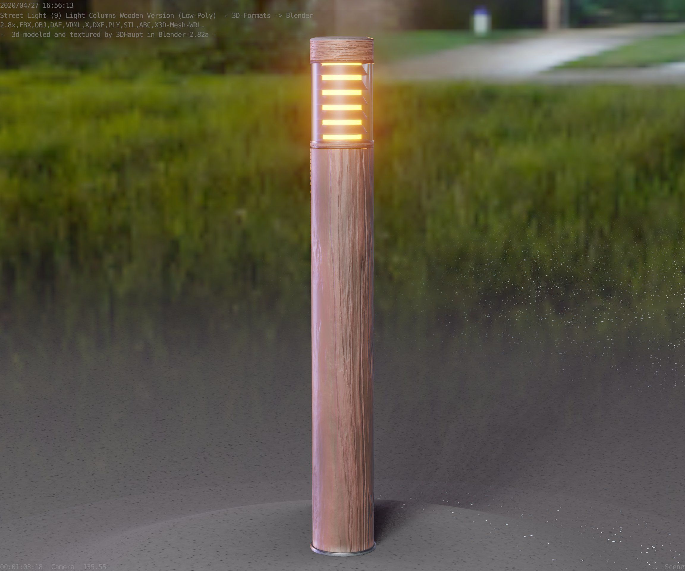 Light Column made of wood 16 - Low-Poly Street-Light Set-9 Low-poly 3D model_30