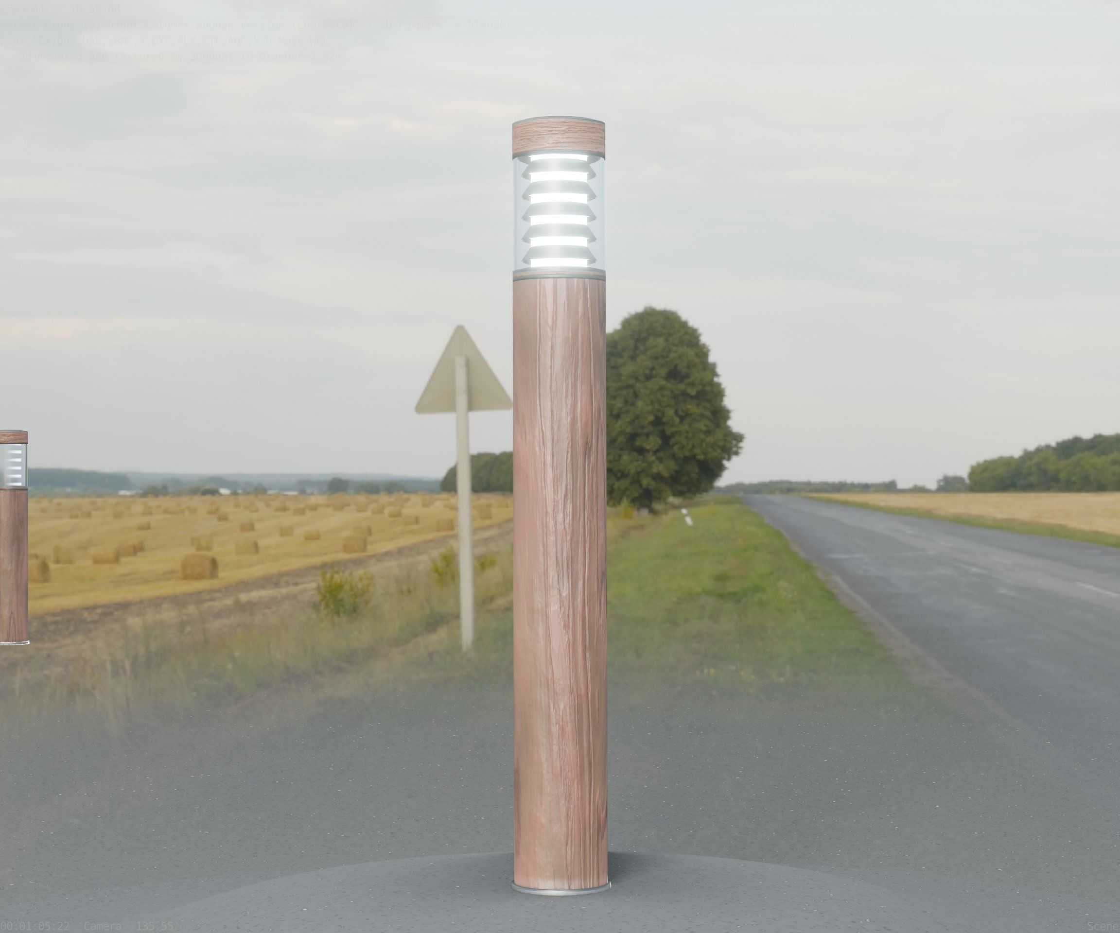 Light Column made of wood 16 - Low-Poly Street-Light Set-9 Low-poly 3D model_82