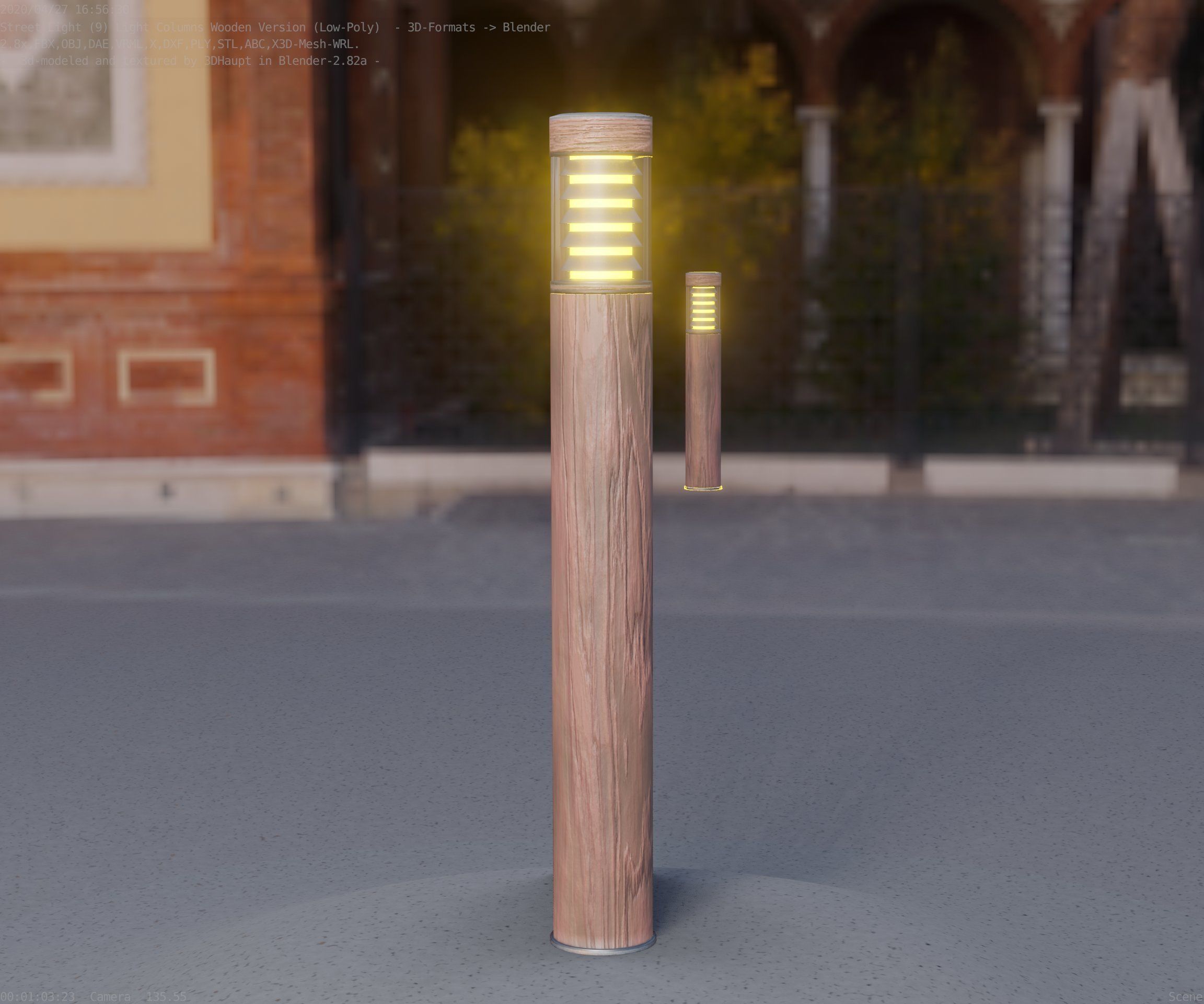 Light Column made of wood 16 - Low-Poly Street-Light Set-9 Low-poly 3D model_35