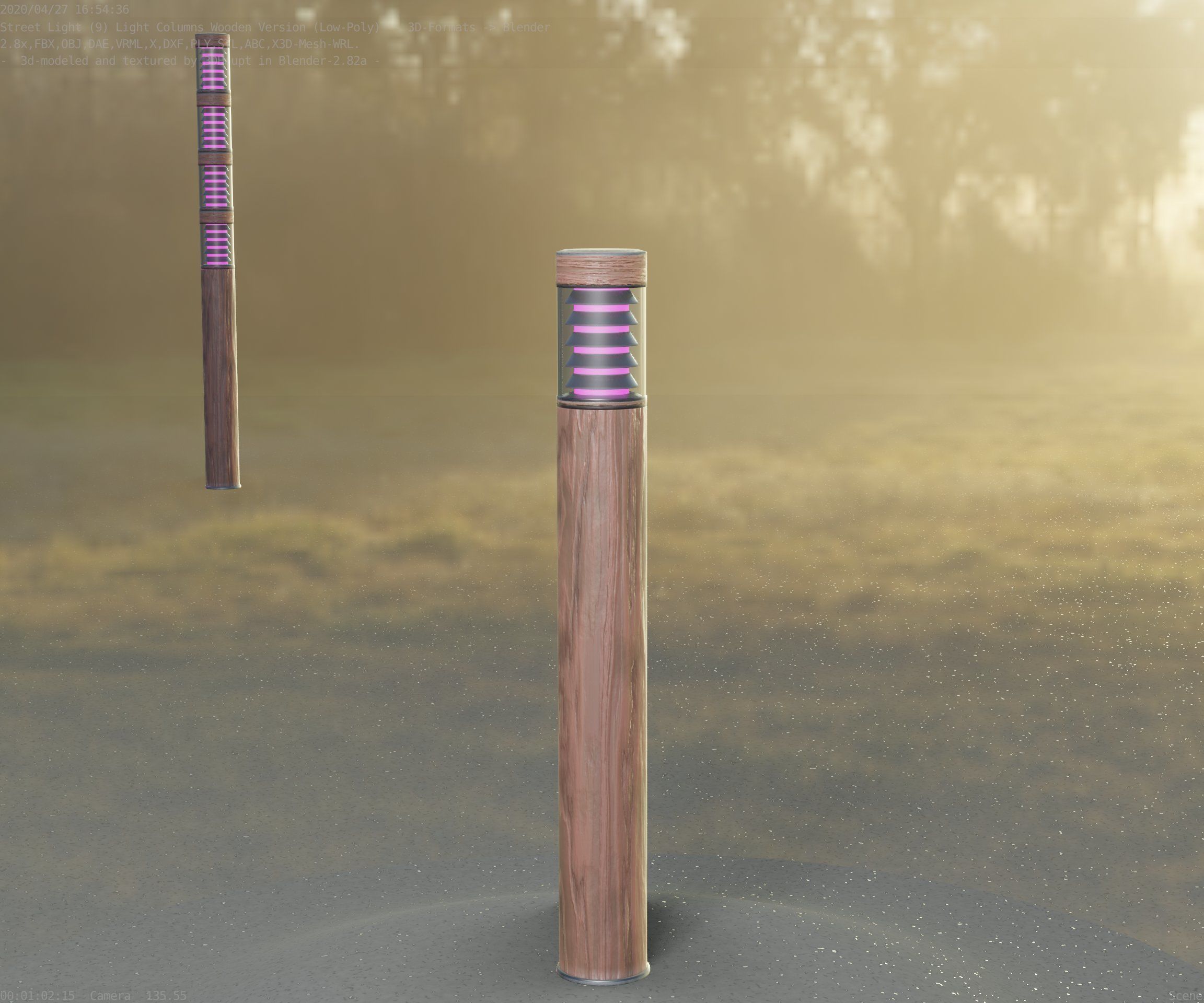 Light Column made of wood 16 - Low-Poly Street-Light Set-9 Low-poly 3D model_4