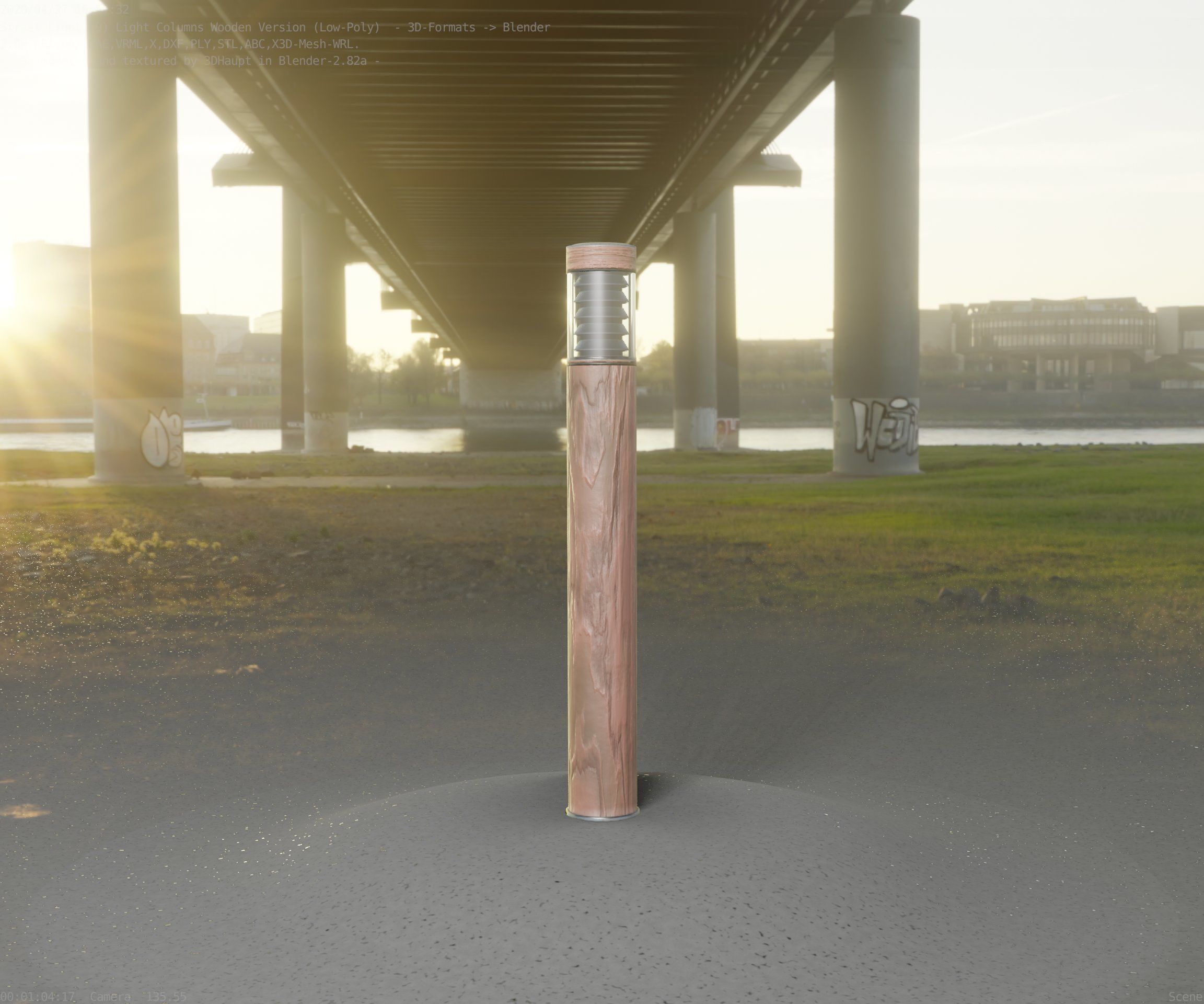 Light Column made of wood 16 - Low-Poly Street-Light Set-9 Low-poly 3D model_53