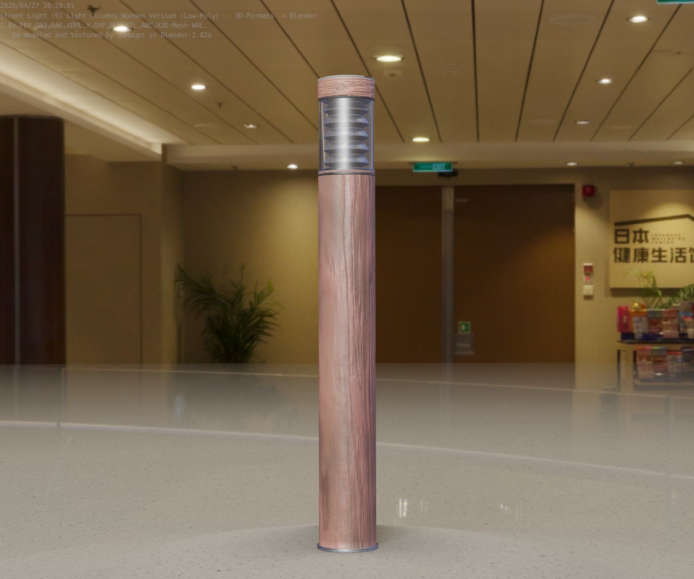 Light Column made of wood 16 - Low-Poly Street-Light Set-9 Low-poly 3D model_80