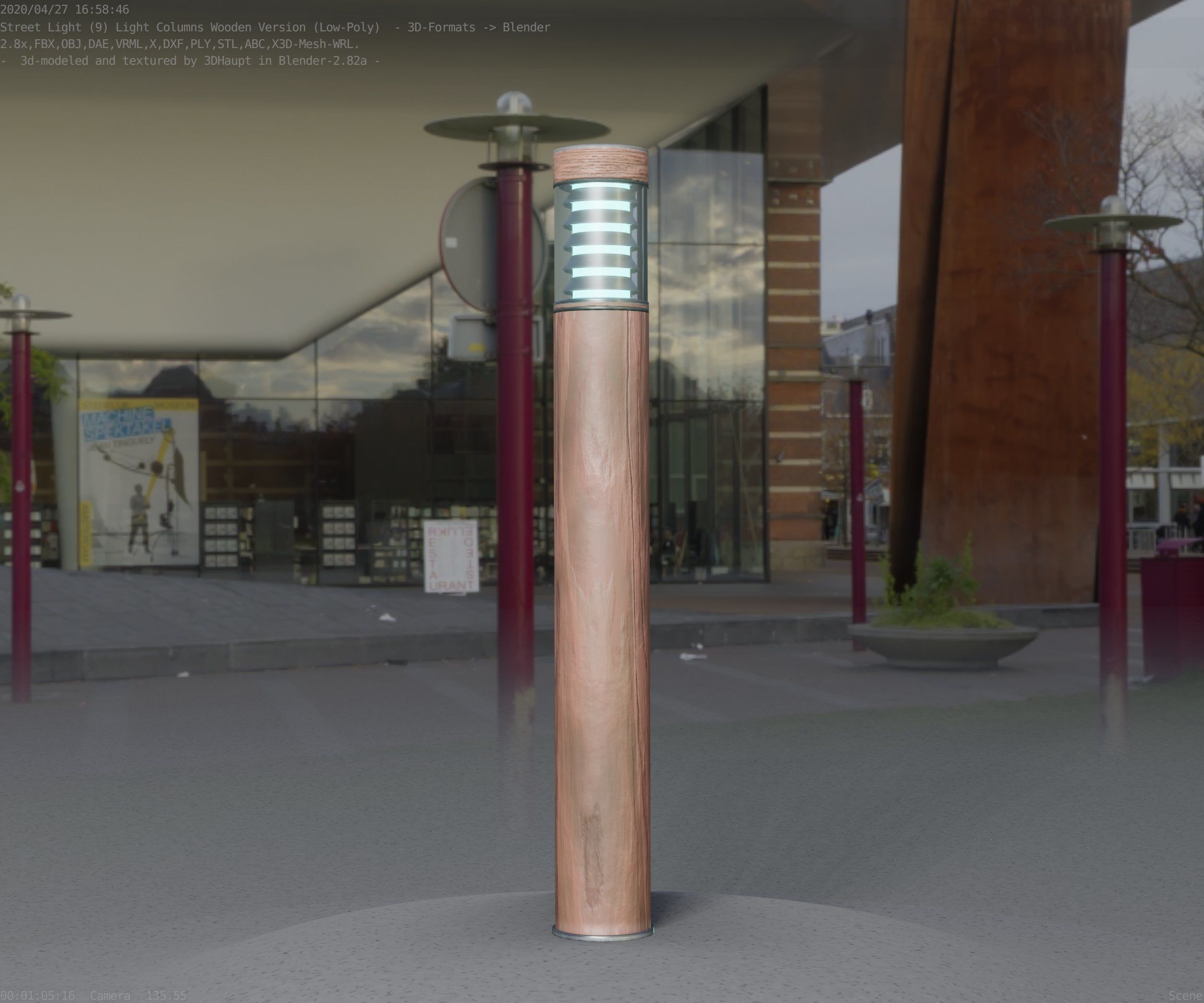 Light Column made of wood 16 - Low-Poly Street-Light Set-9 Low-poly 3D model_76