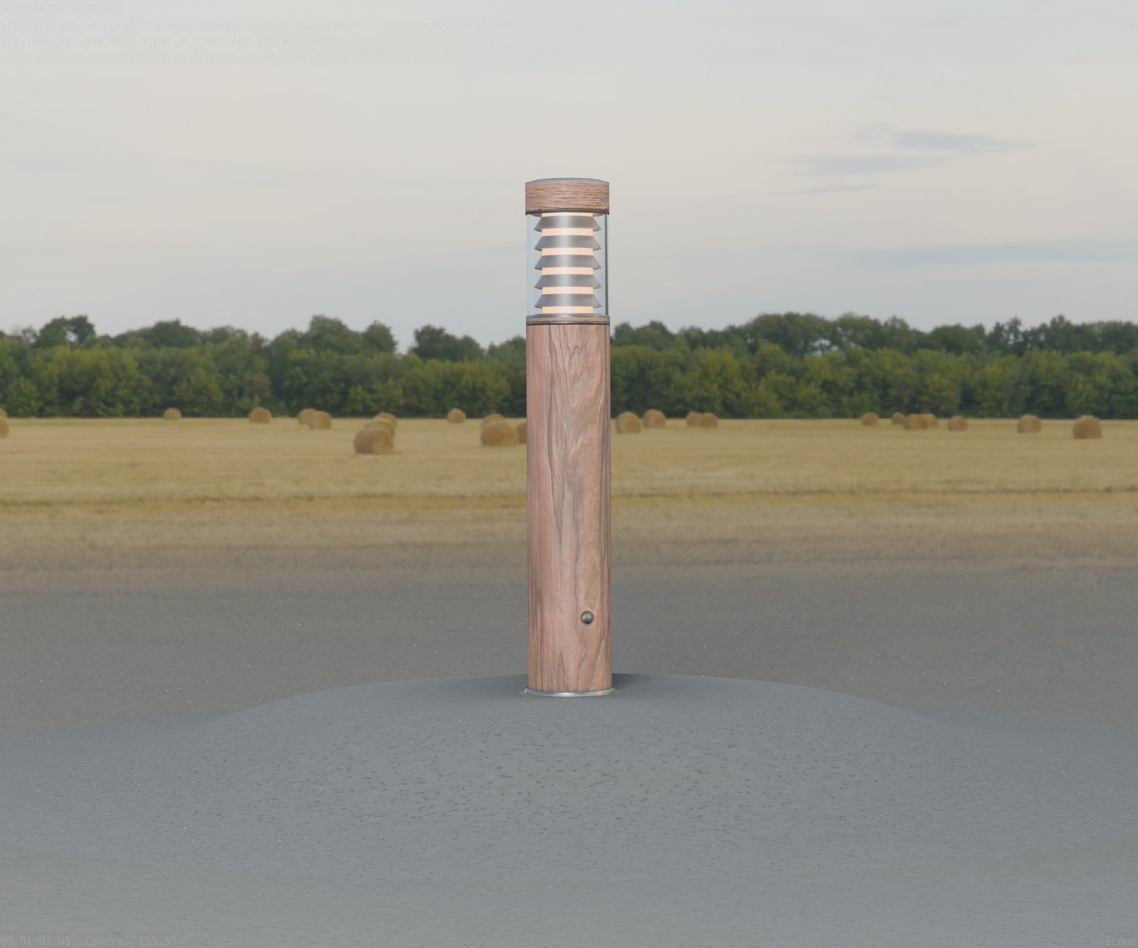 Street-Light Set-9 - Low-Poly Wood Light-Column 17 Low-poly 3D model_14