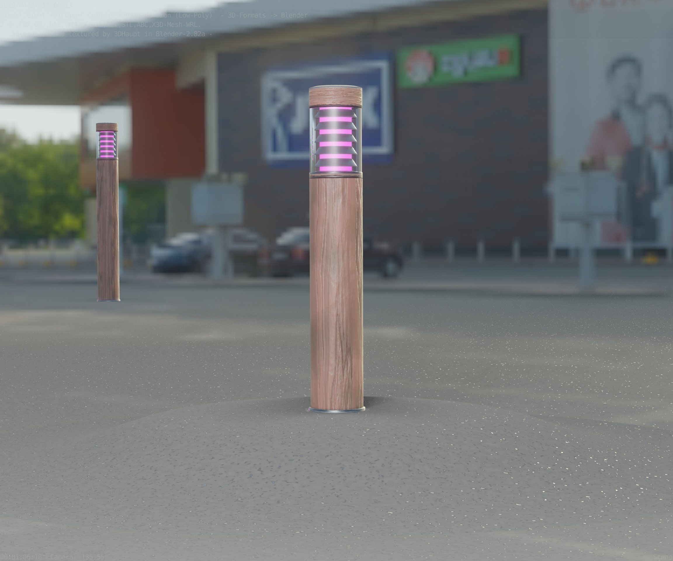 Street-Light Set-9 - Low-Poly Wood Light-Column 17 Low-poly 3D model_5