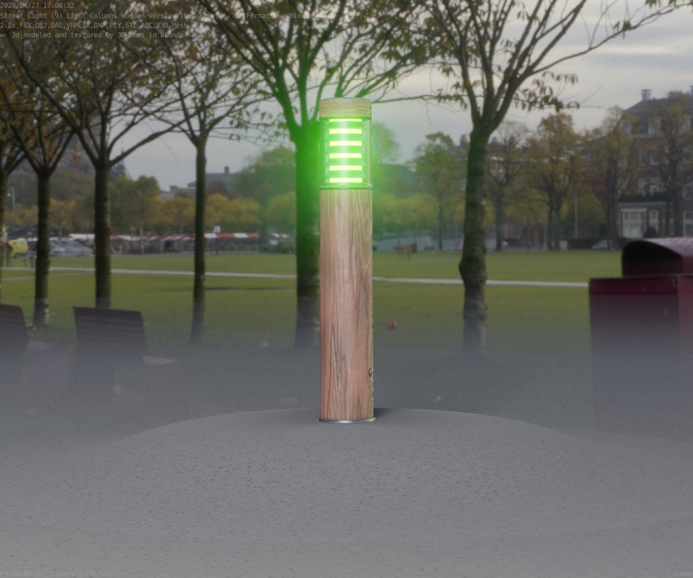 Street-Light Set-9 - Low-Poly Wood Light-Column 17 Low-poly 3D model_2