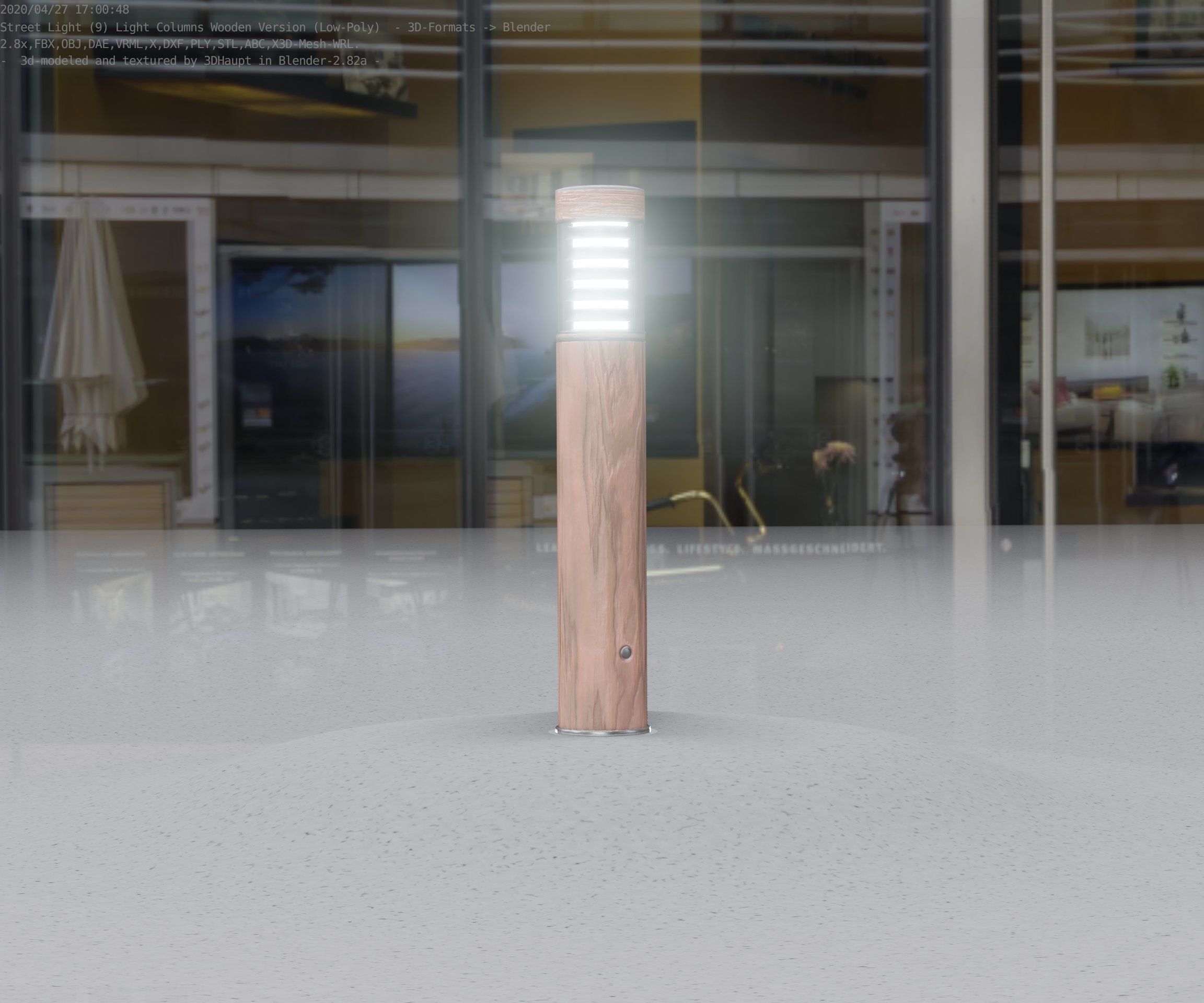 Street-Light Set-9 - Low-Poly Wood Light-Column 17 Low-poly 3D model_13