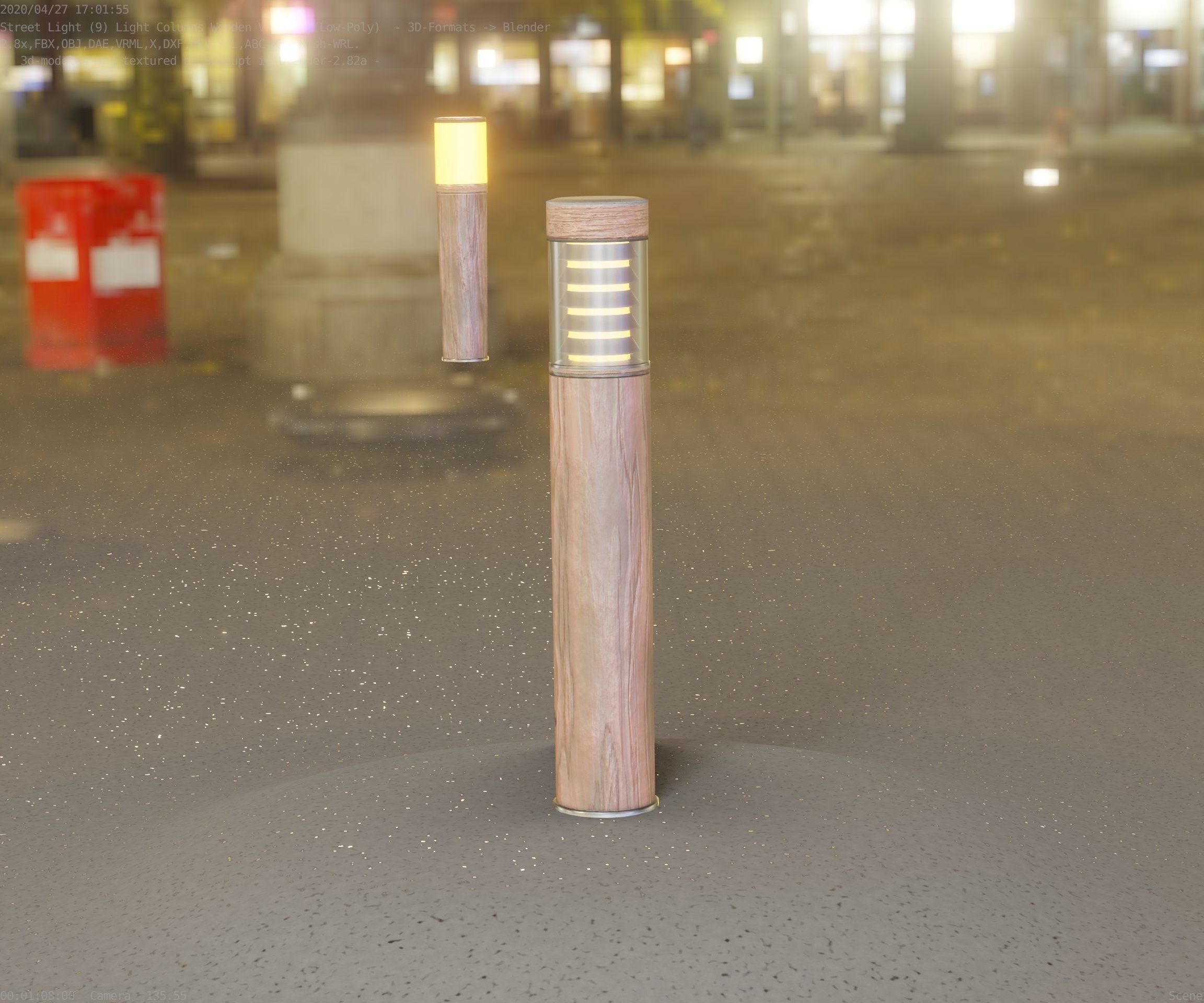 Street-Light Set-9 - Low-Poly Wood Light-Column 17 Low-poly 3D model_32