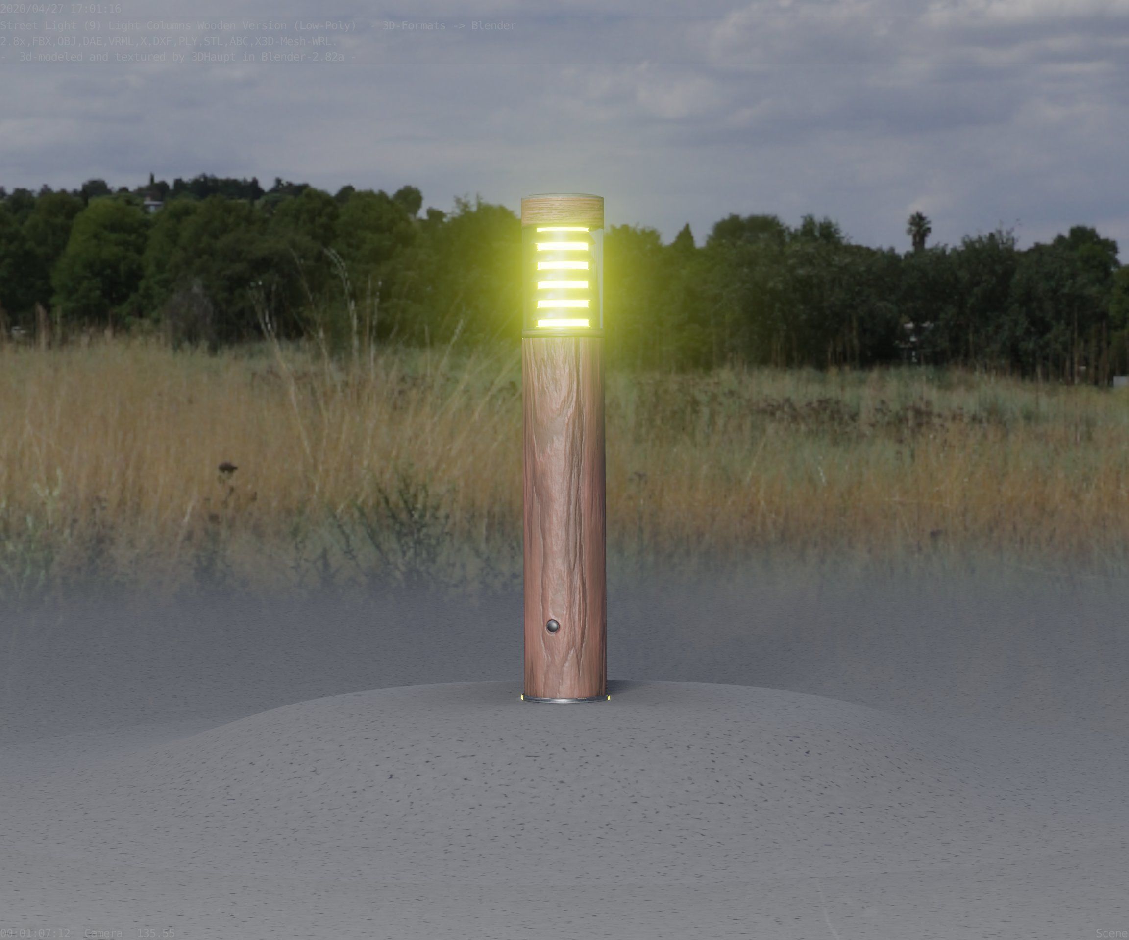 Street-Light Set-9 - Low-Poly Wood Light-Column 17 Low-poly 3D model_20