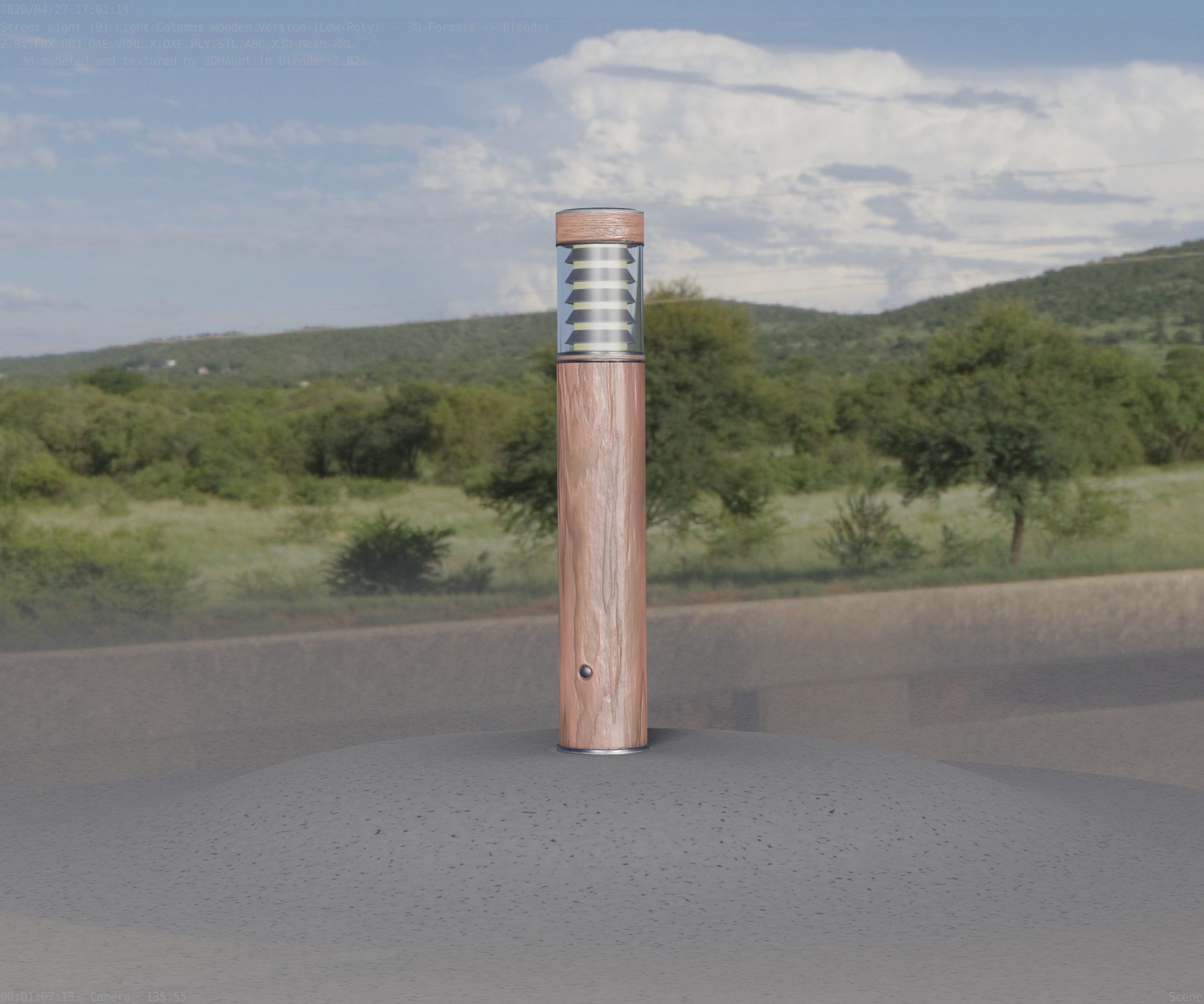 Street-Light Set-9 - Low-Poly Wood Light-Column 17 Low-poly 3D model_21