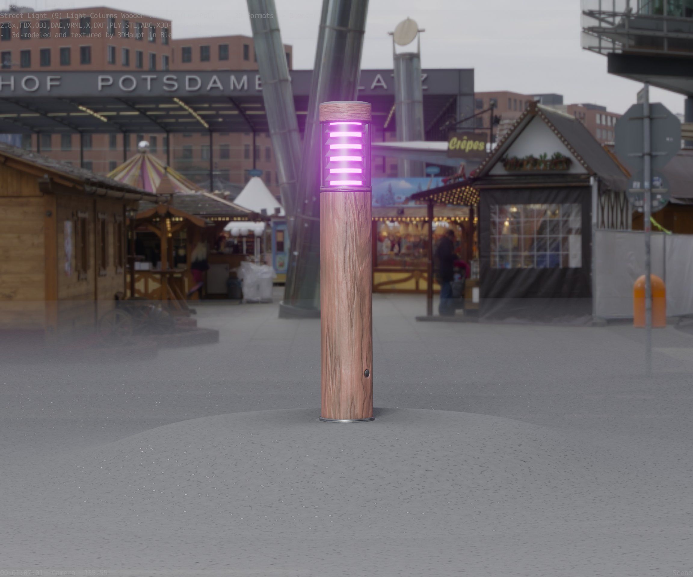 Street-Light Set-9 - Low-Poly Wood Light-Column 17 Low-poly 3D model_10