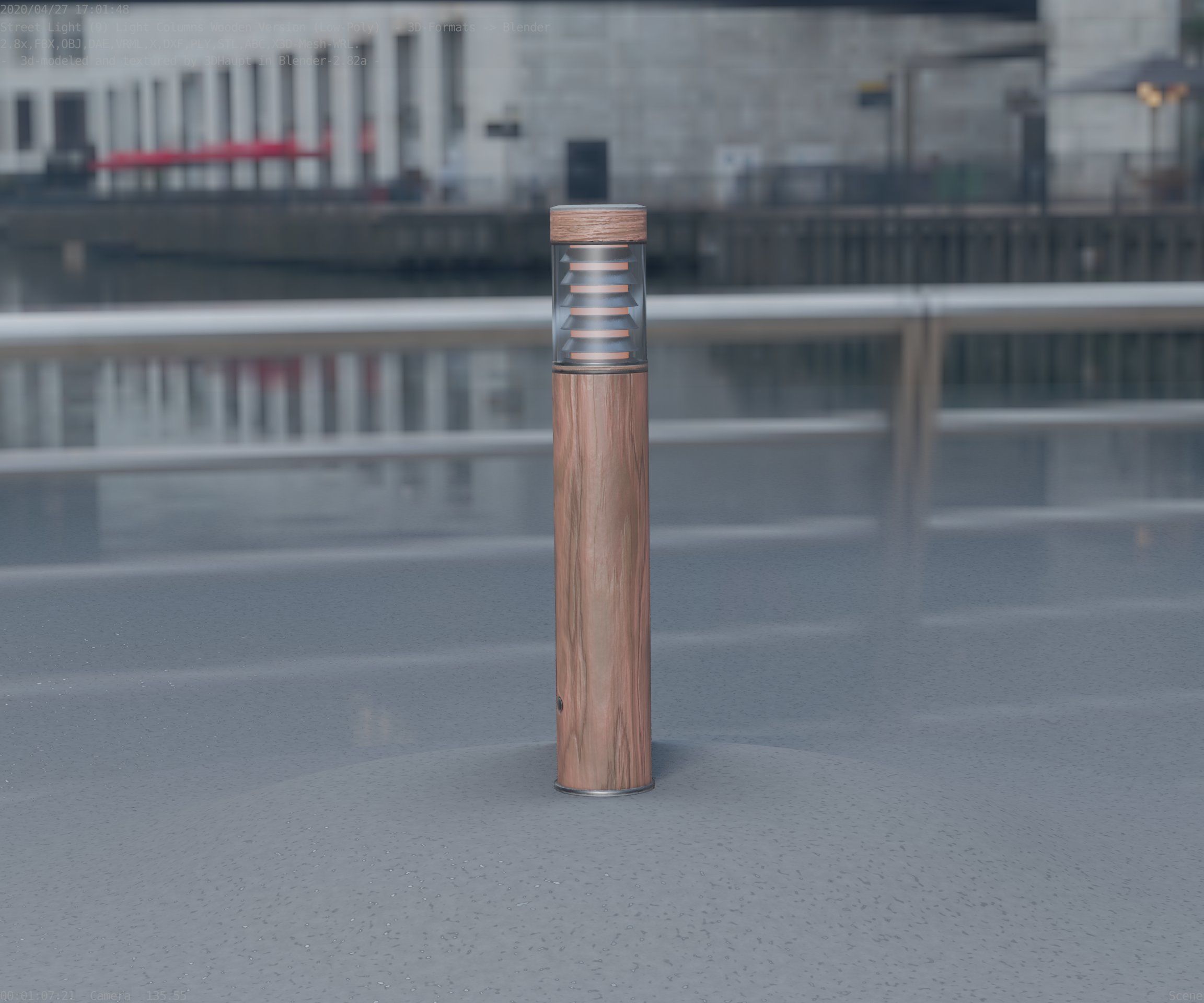 Street-Light Set-9 - Low-Poly Wood Light-Column 17 Low-poly 3D model_29