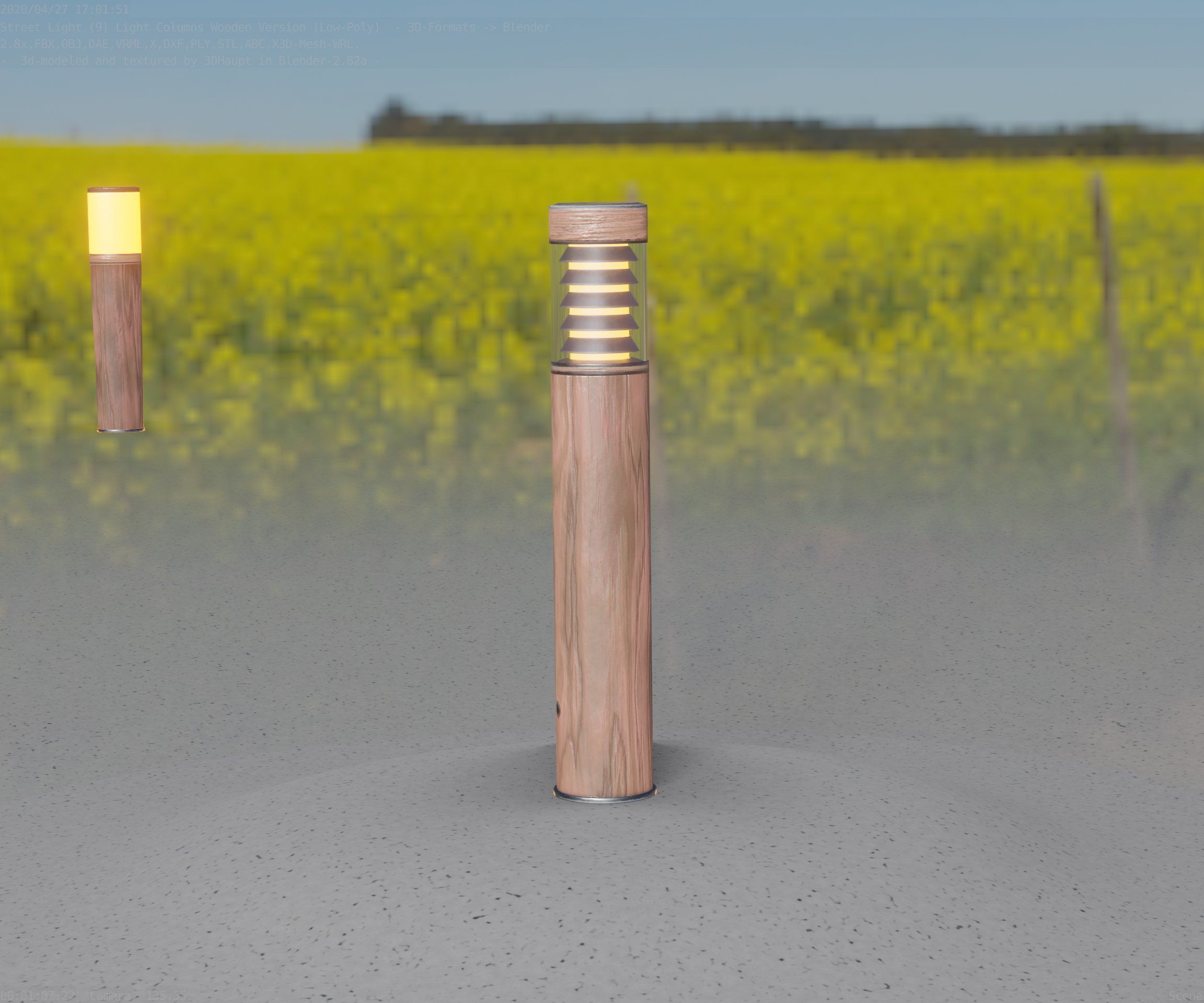 Street-Light Set-9 - Low-Poly Wood Light-Column 17 Low-poly 3D model_30