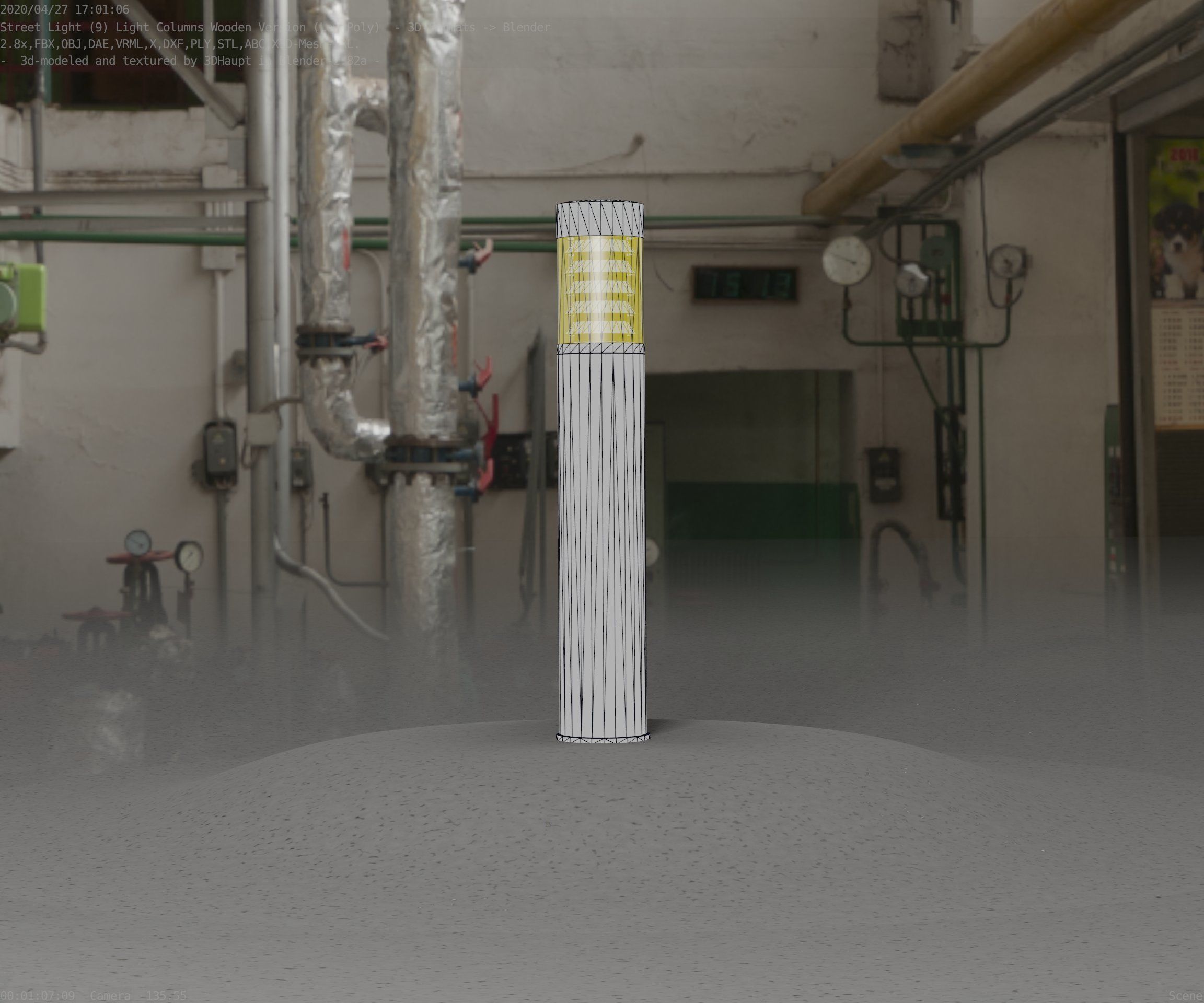 Street-Light Set-9 - Low-Poly Wood Light-Column 17 Low-poly 3D model_1