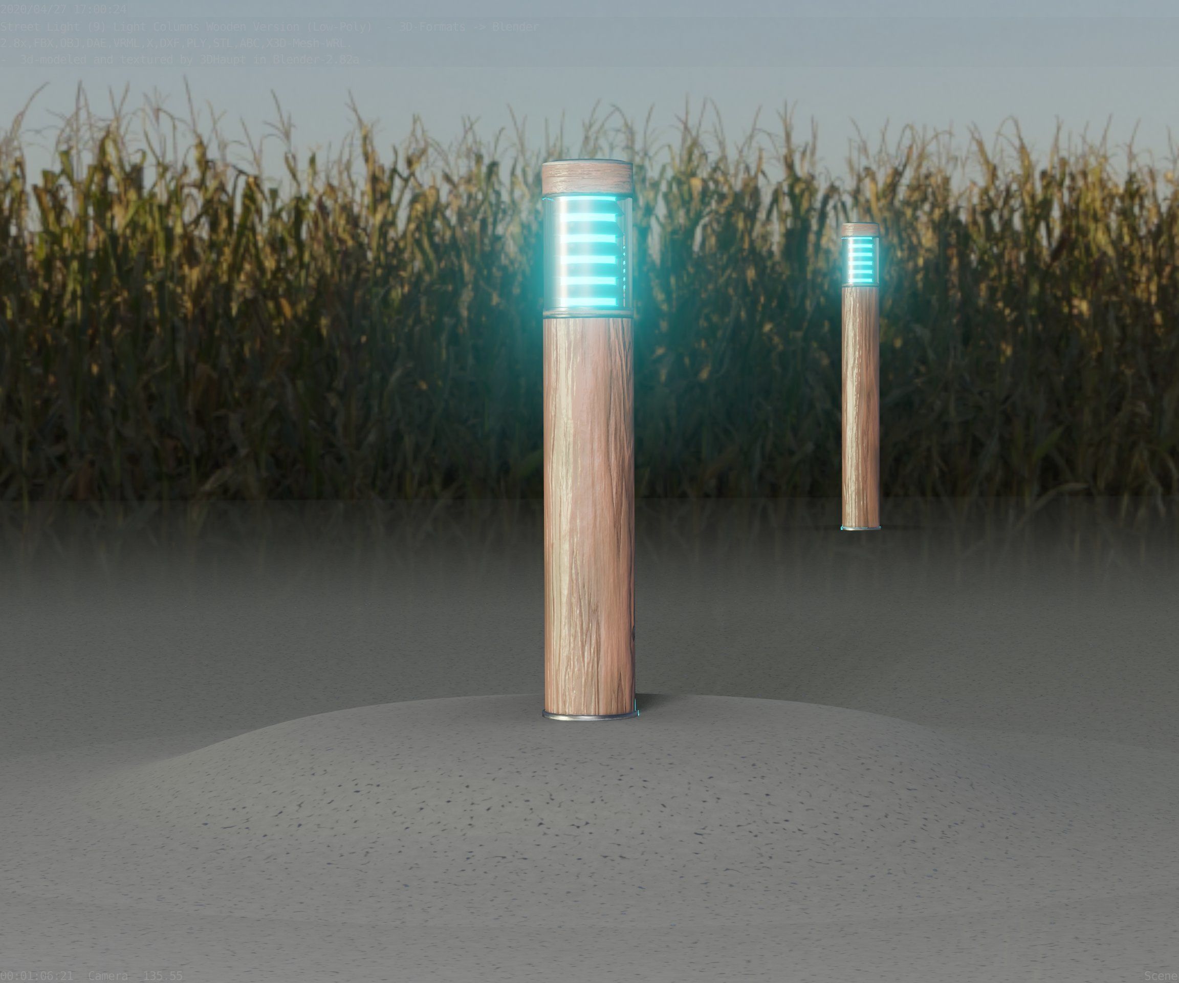Street-Light Set-9 - Low-Poly Wood Light-Column 17 Low-poly 3D model_3