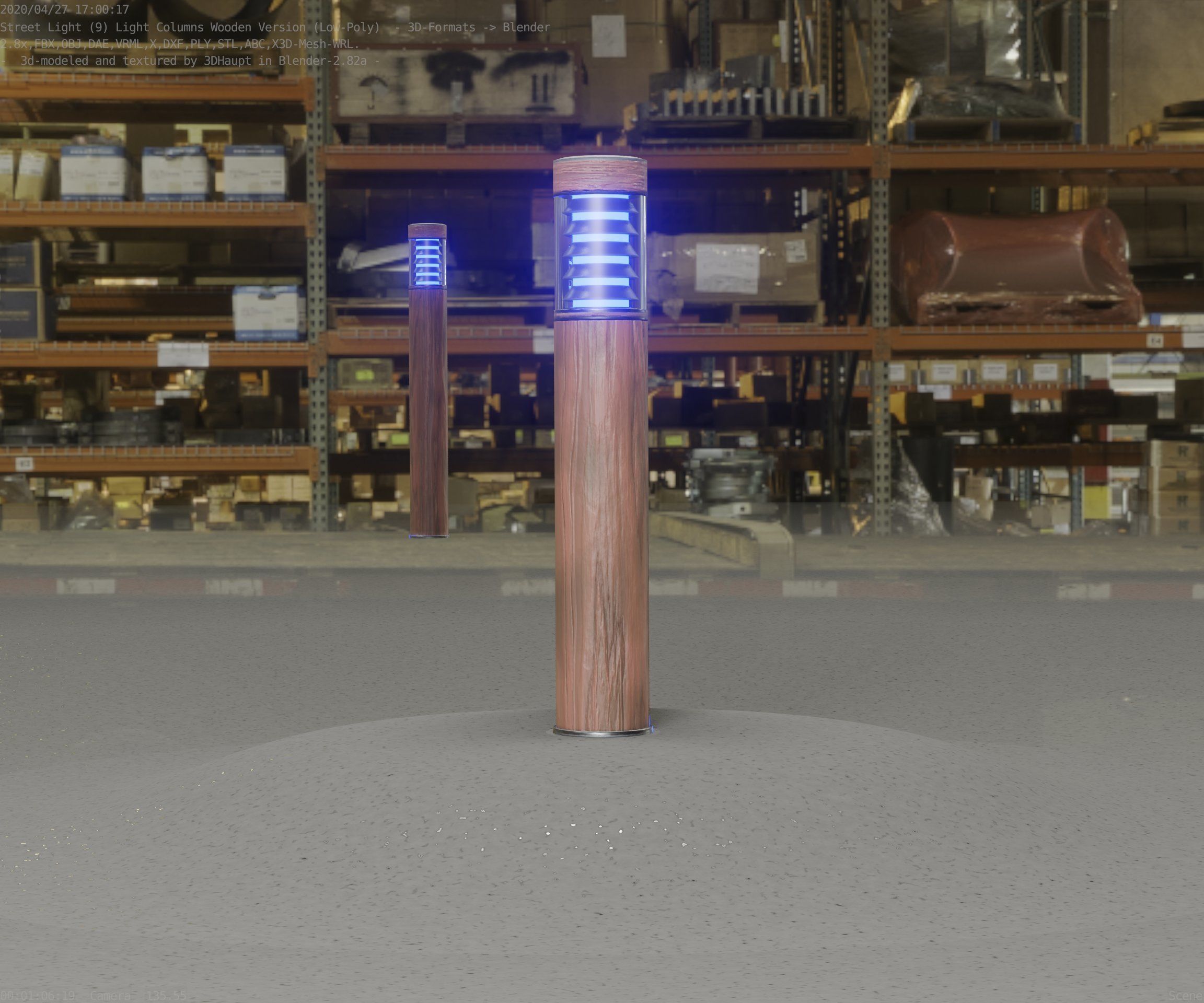 Street-Light Set-9 - Low-Poly Wood Light-Column 17 Low-poly 3D model_6