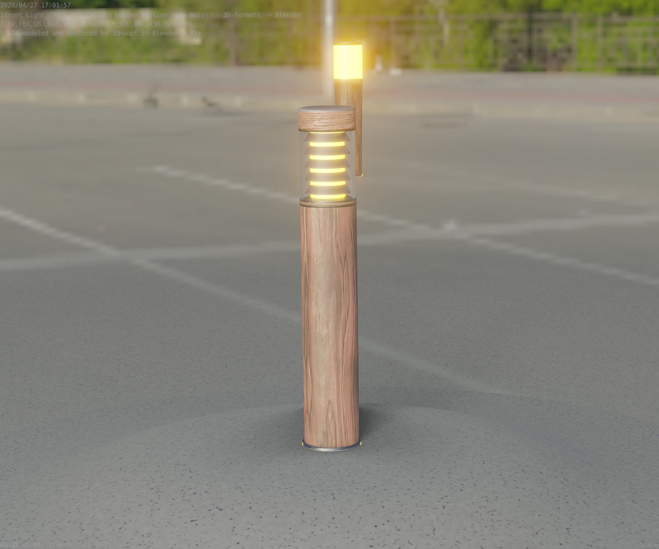 Street-Light Set-9 - Low-Poly Wood Light-Column 17 Low-poly 3D model_33