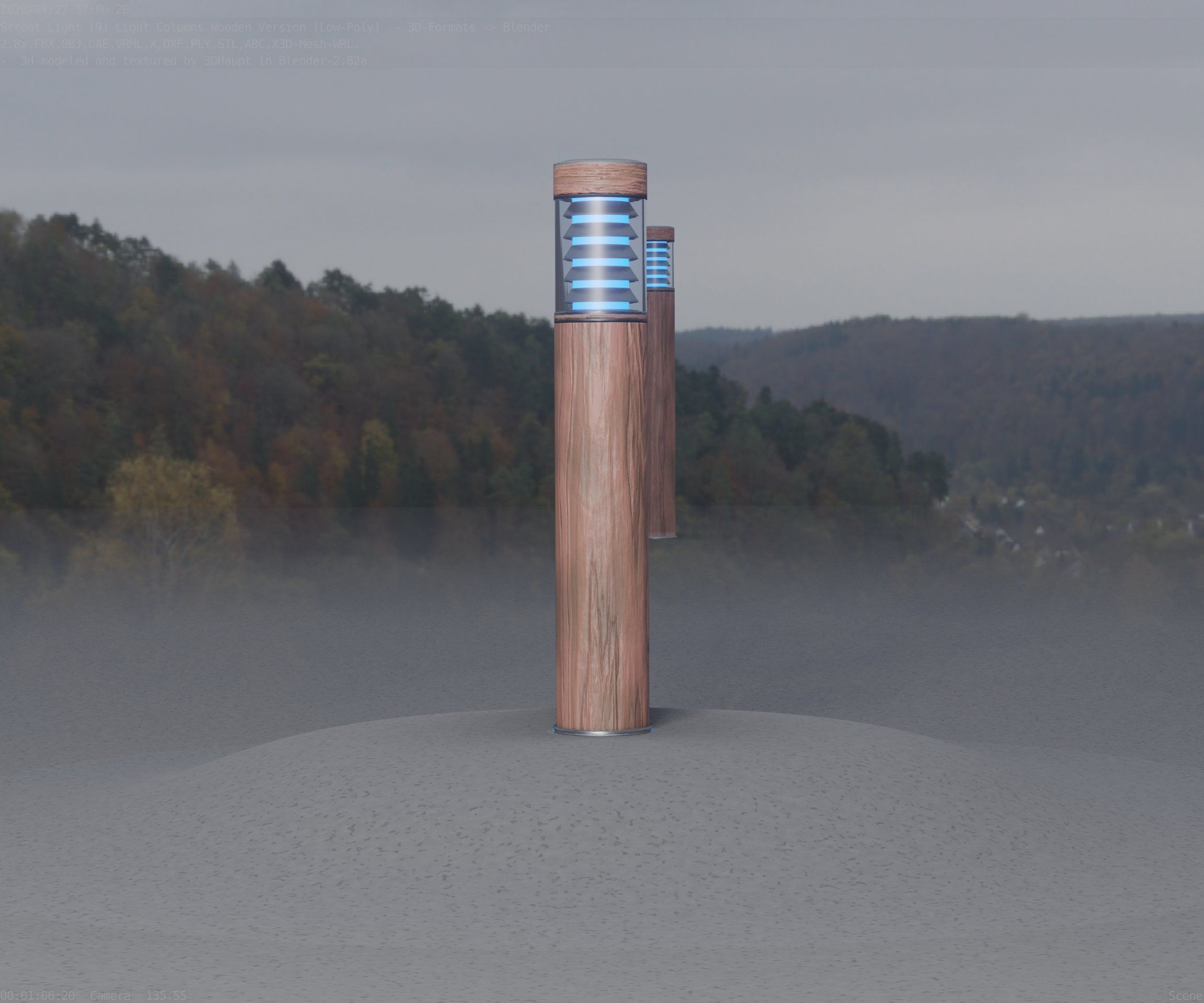 Street-Light Set-9 - Low-Poly Wood Light-Column 17 Low-poly 3D model_7