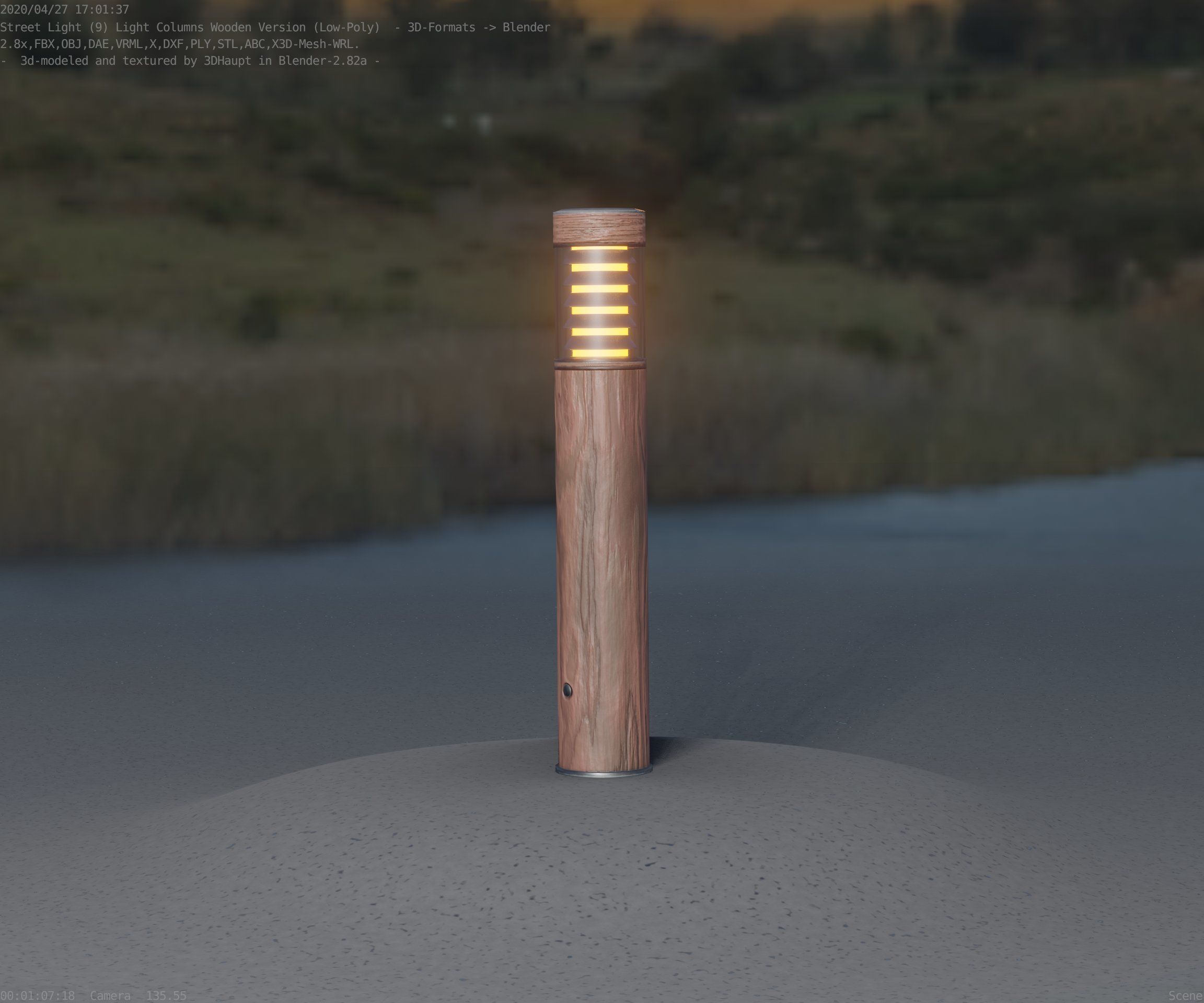 Street-Light Set-9 - Low-Poly Wood Light-Column 17 Low-poly 3D model_26