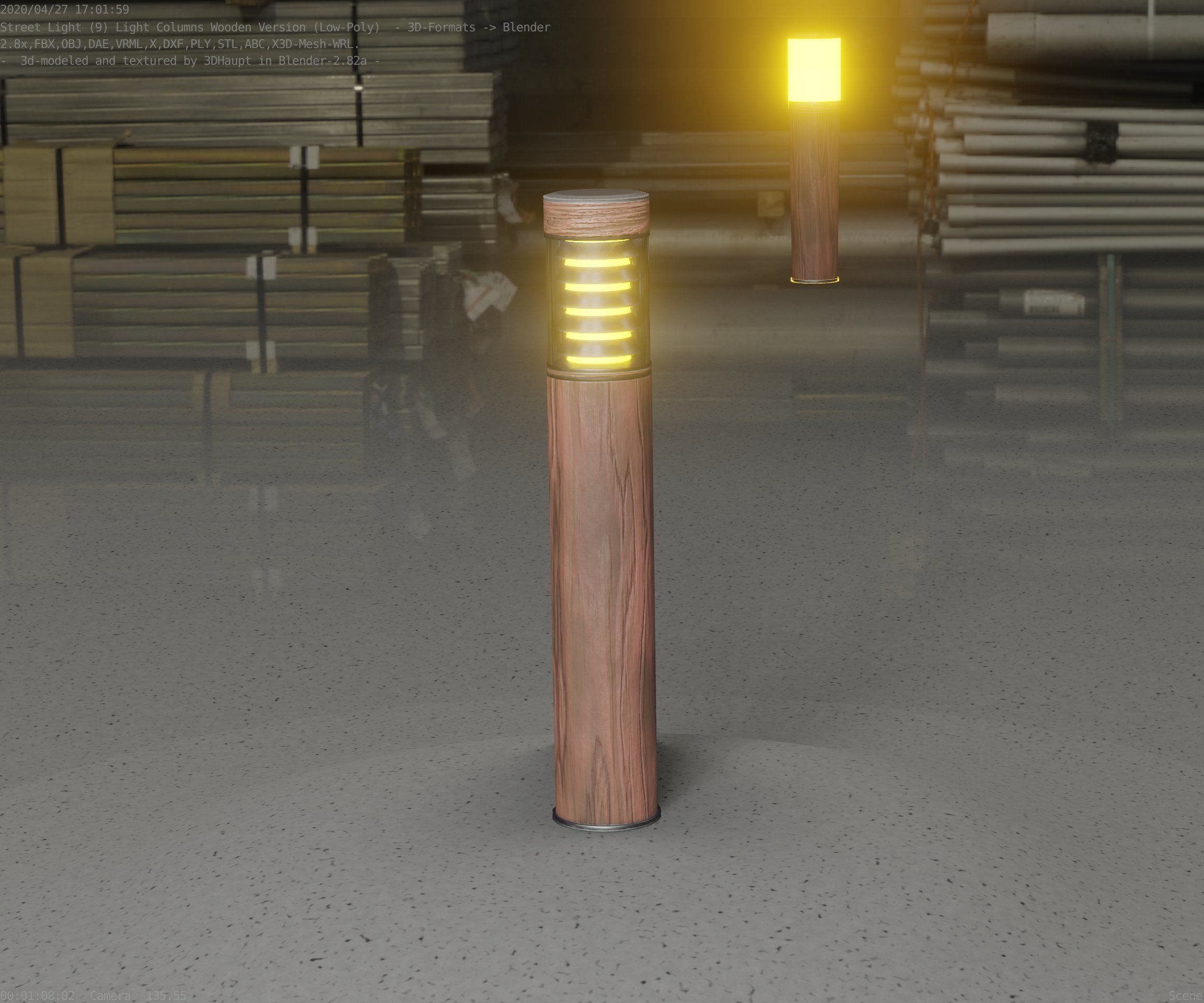 Street-Light Set-9 - Low-Poly Wood Light-Column 17 Low-poly 3D model_34