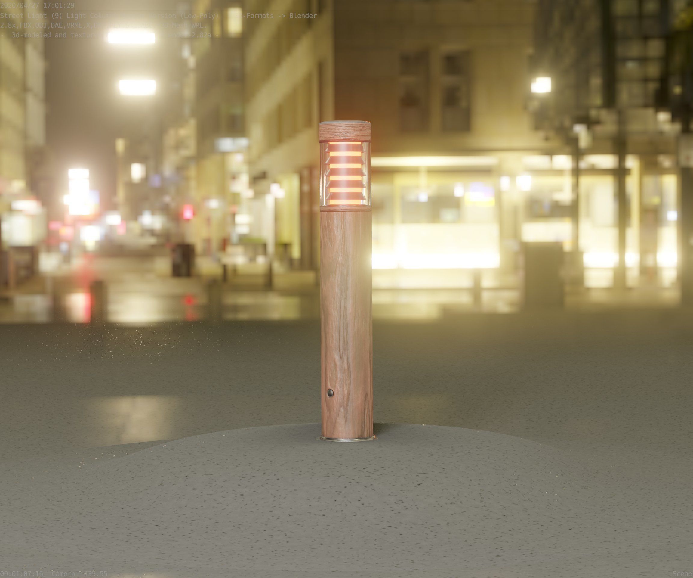 Street-Light Set-9 - Low-Poly Wood Light-Column 17 Low-poly 3D model_24