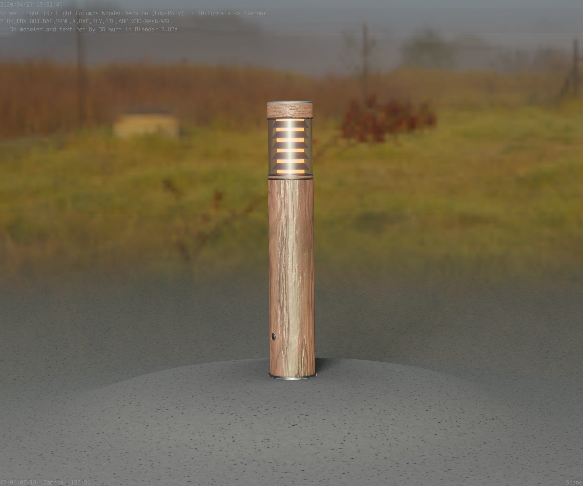 Street-Light Set-9 - Low-Poly Wood Light-Column 17 Low-poly 3D model_27