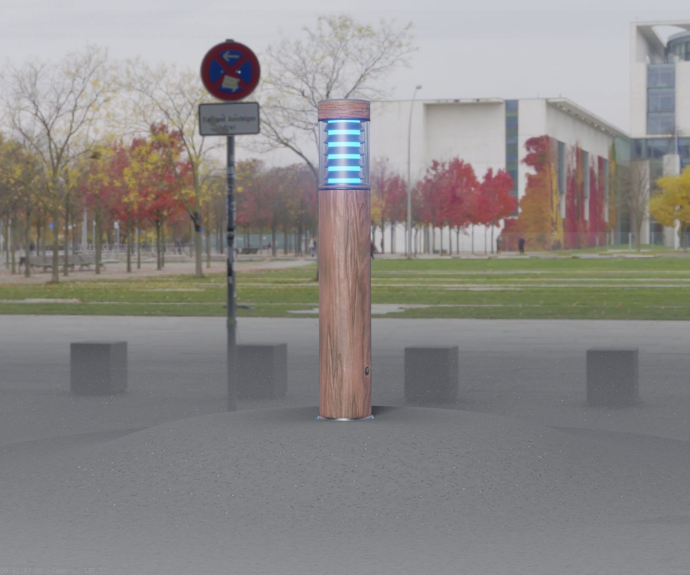 Street-Light Set-9 - Low-Poly Wood Light-Column 17 Low-poly 3D model_9