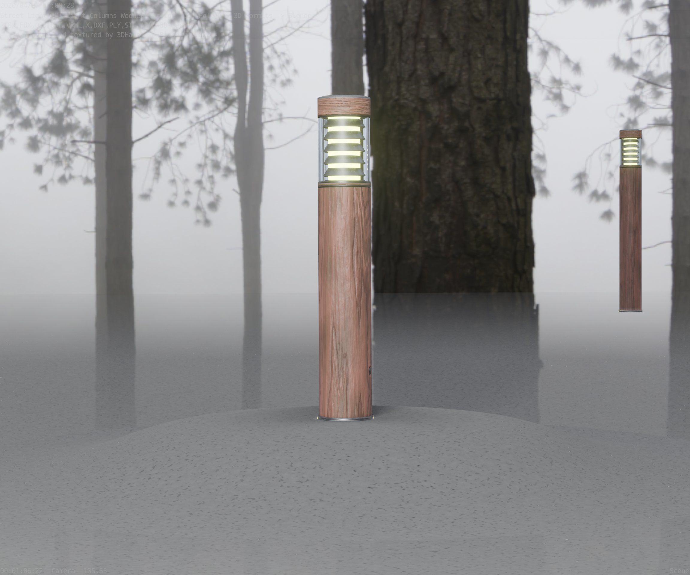 Street-Light Set-9 - Low-Poly Wood Light-Column 17 Low-poly 3D model_8