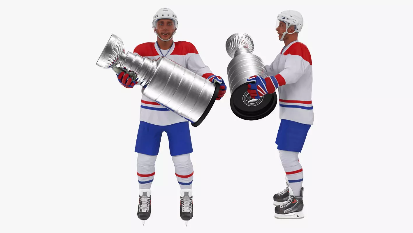 Hockey Player with Stanley Cup Trophy Rigged for Cinema 4D 3D model