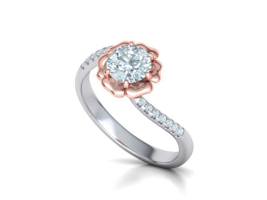 Flower Engagement ring 1CT stone 3dmodel 3D print model_7