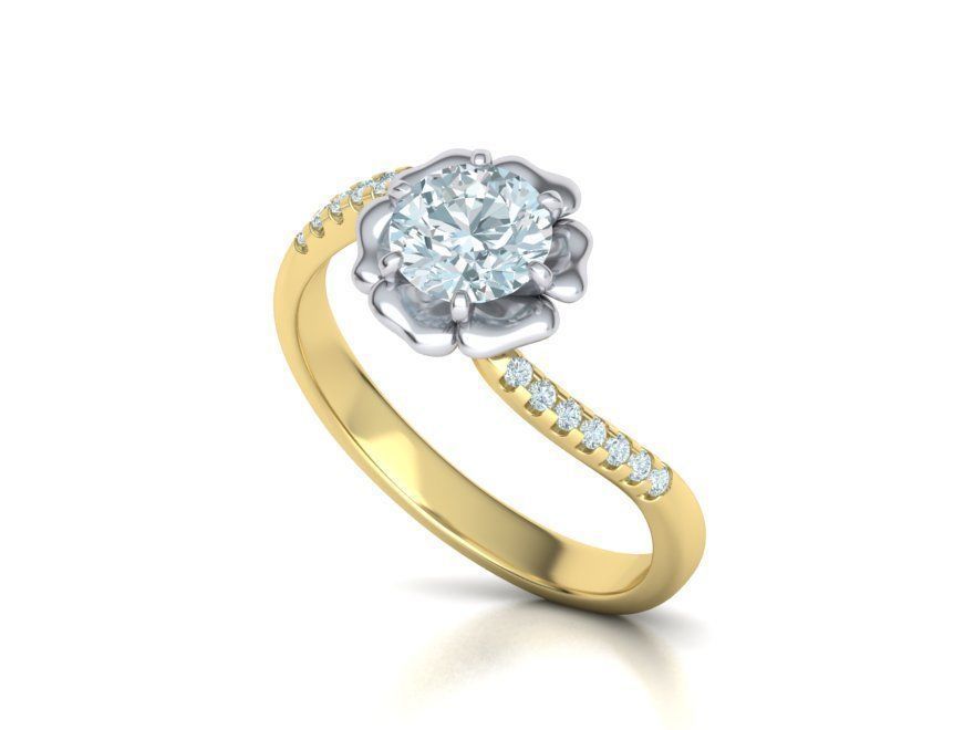Flower Engagement ring 1CT stone 3dmodel 3D print model_8