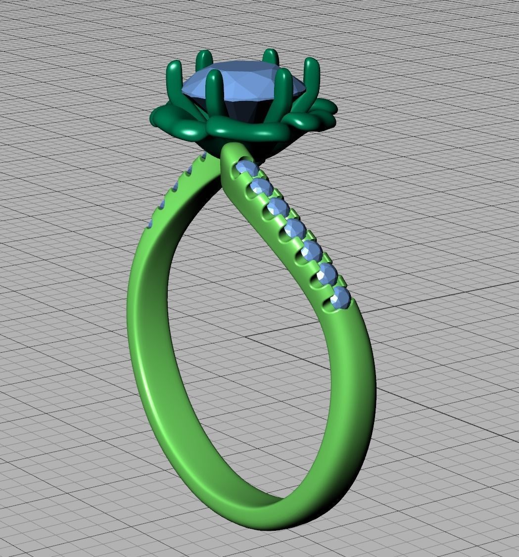 Flower Engagement ring 1CT stone 3dmodel 3D print model_15