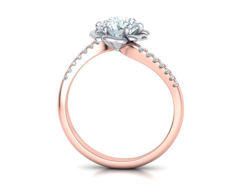 Flower Engagement ring 1CT stone 3dmodel 3D print model_9