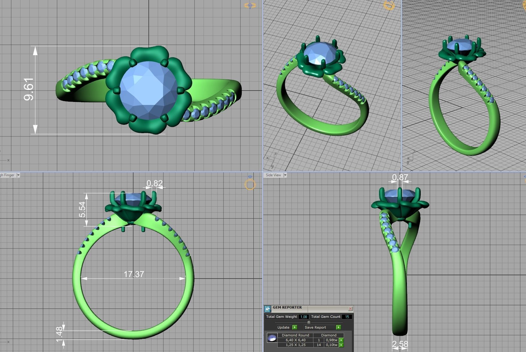 Flower Engagement ring 1CT stone 3dmodel 3D print model_12