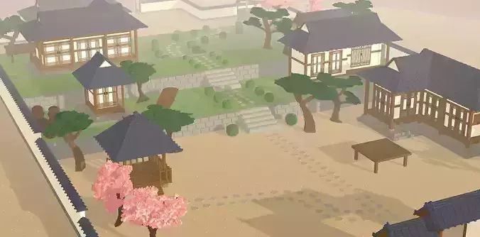 Voxel Korean traditional village