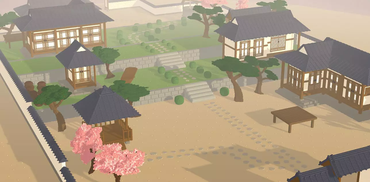 Voxel Korean traditional village Low-poly 3D model_0