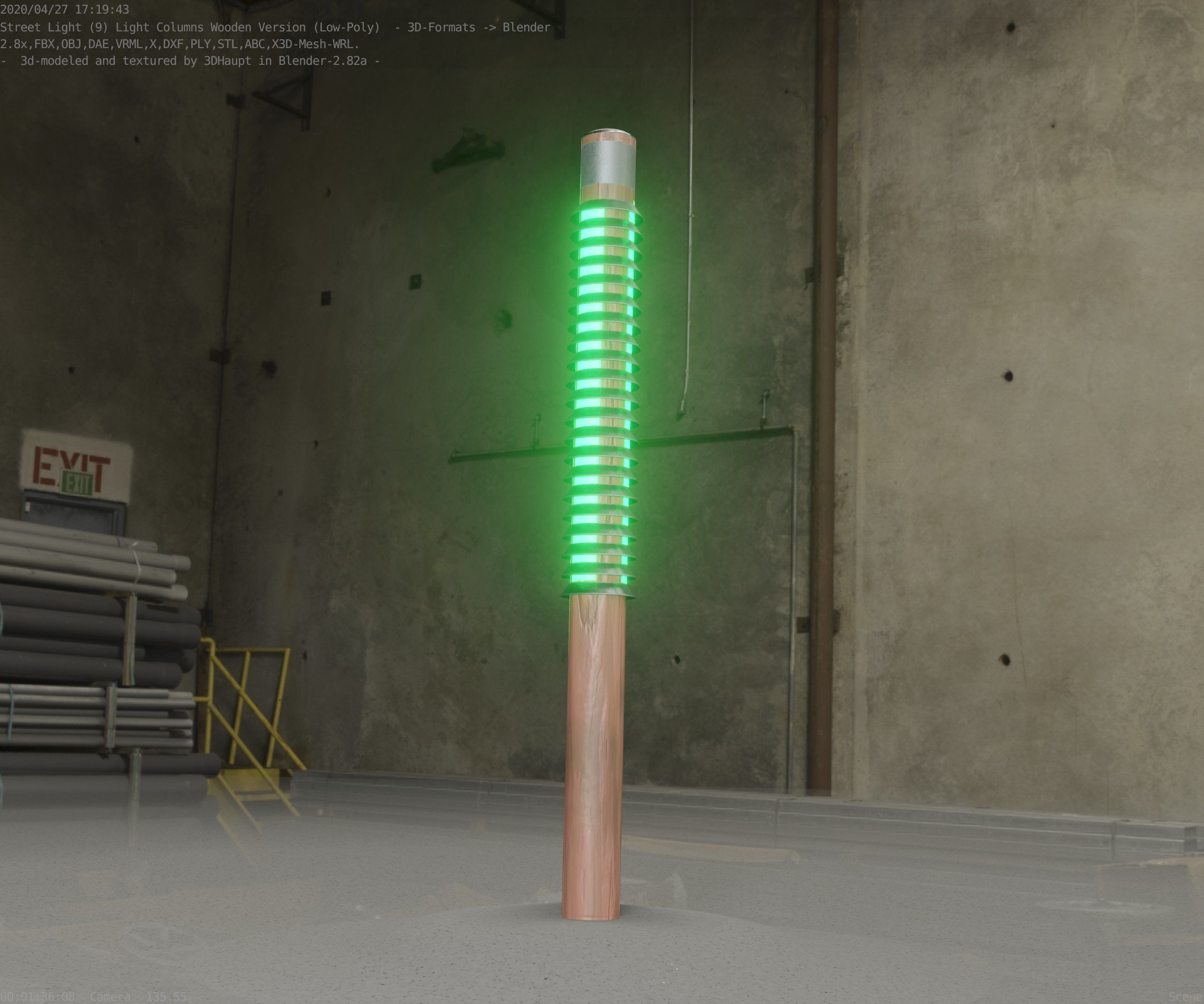 Wooden Lamp-Column 24 - Low-Poly Street-Light Set-9 Low-poly 3D model_21