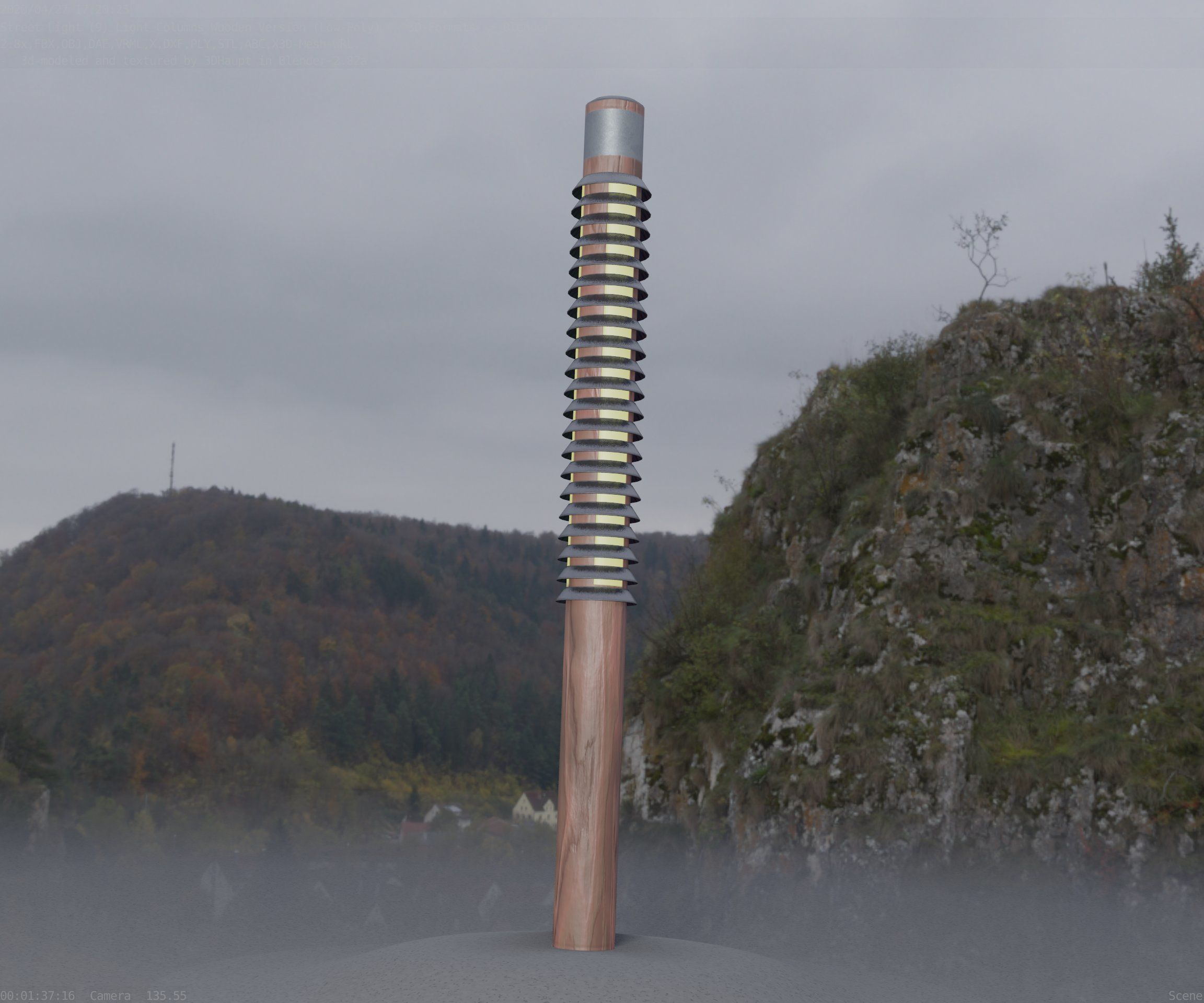 Wooden Lamp-Column 24 - Low-Poly Street-Light Set-9 Low-poly 3D model_2