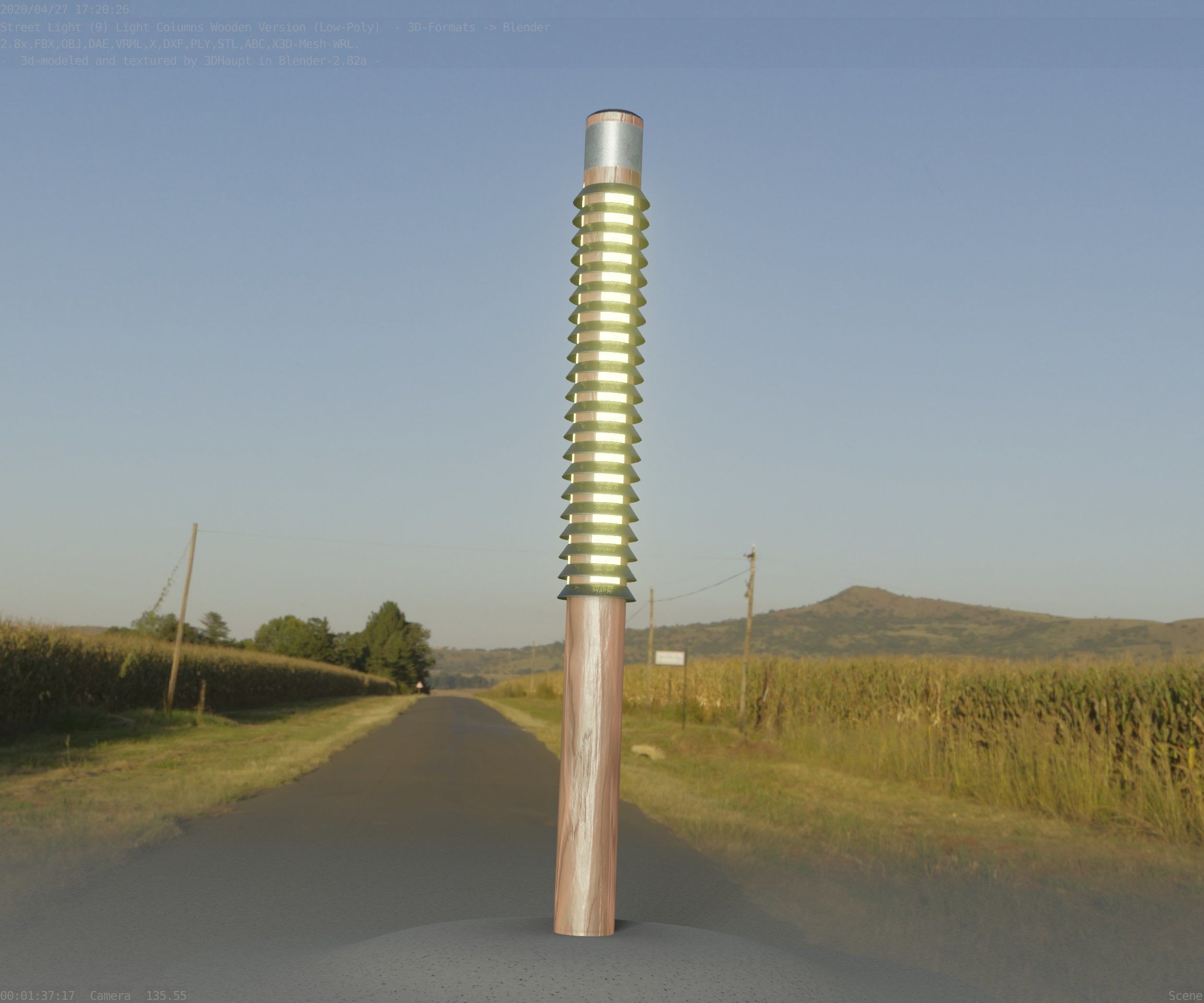 Wooden Lamp-Column 24 - Low-Poly Street-Light Set-9 Low-poly 3D model_3