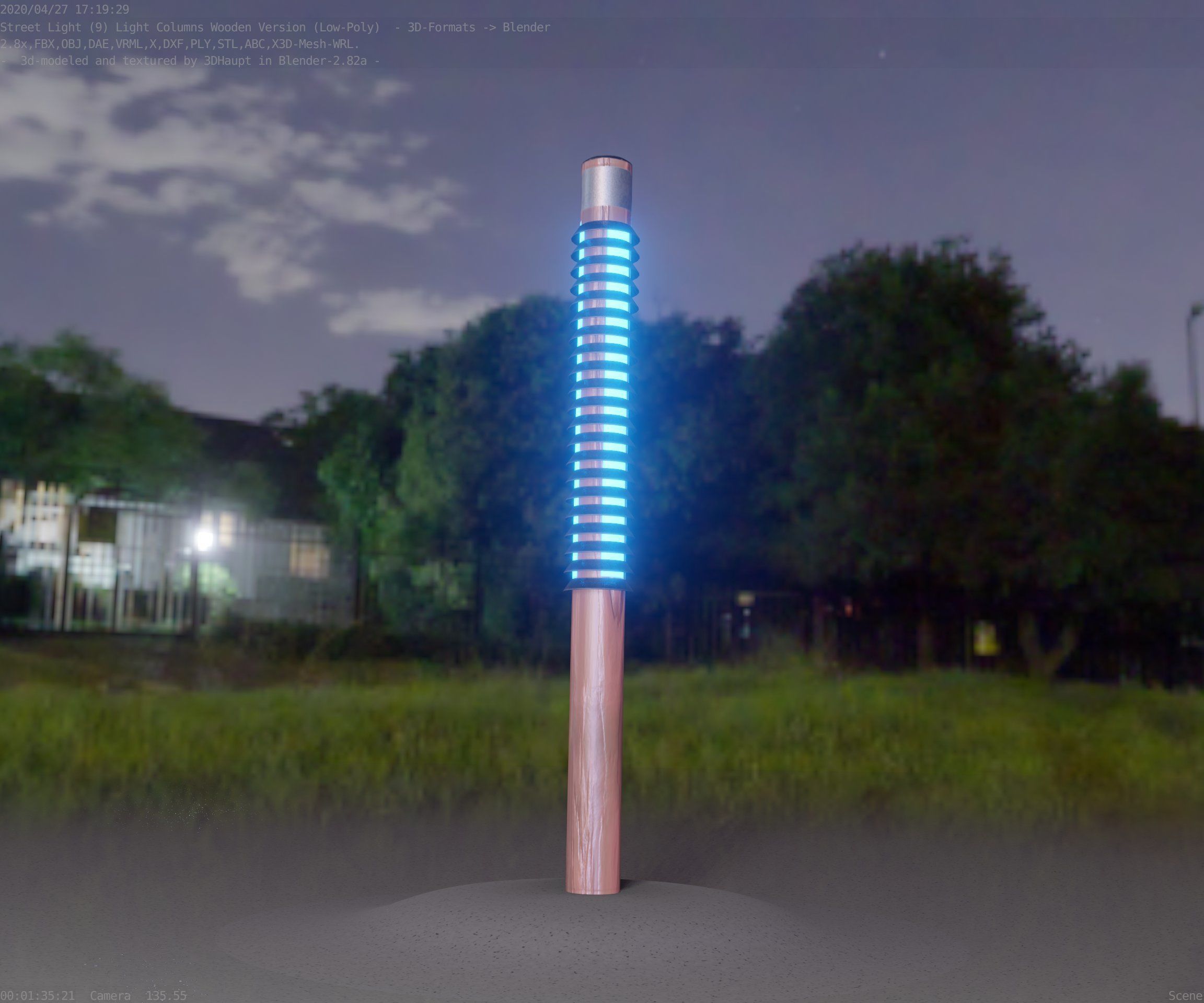 Wooden Lamp-Column 24 - Low-Poly Street-Light Set-9 Low-poly 3D model_1